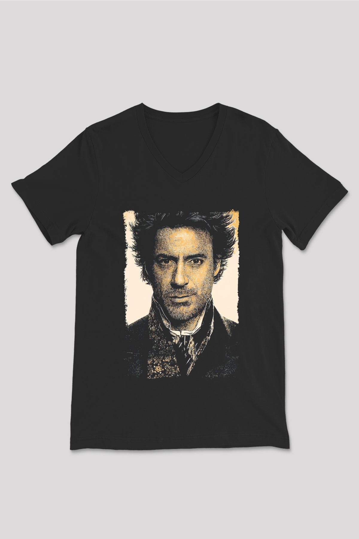 Sherlock Beyaz Unisex V Yaka Tişört
