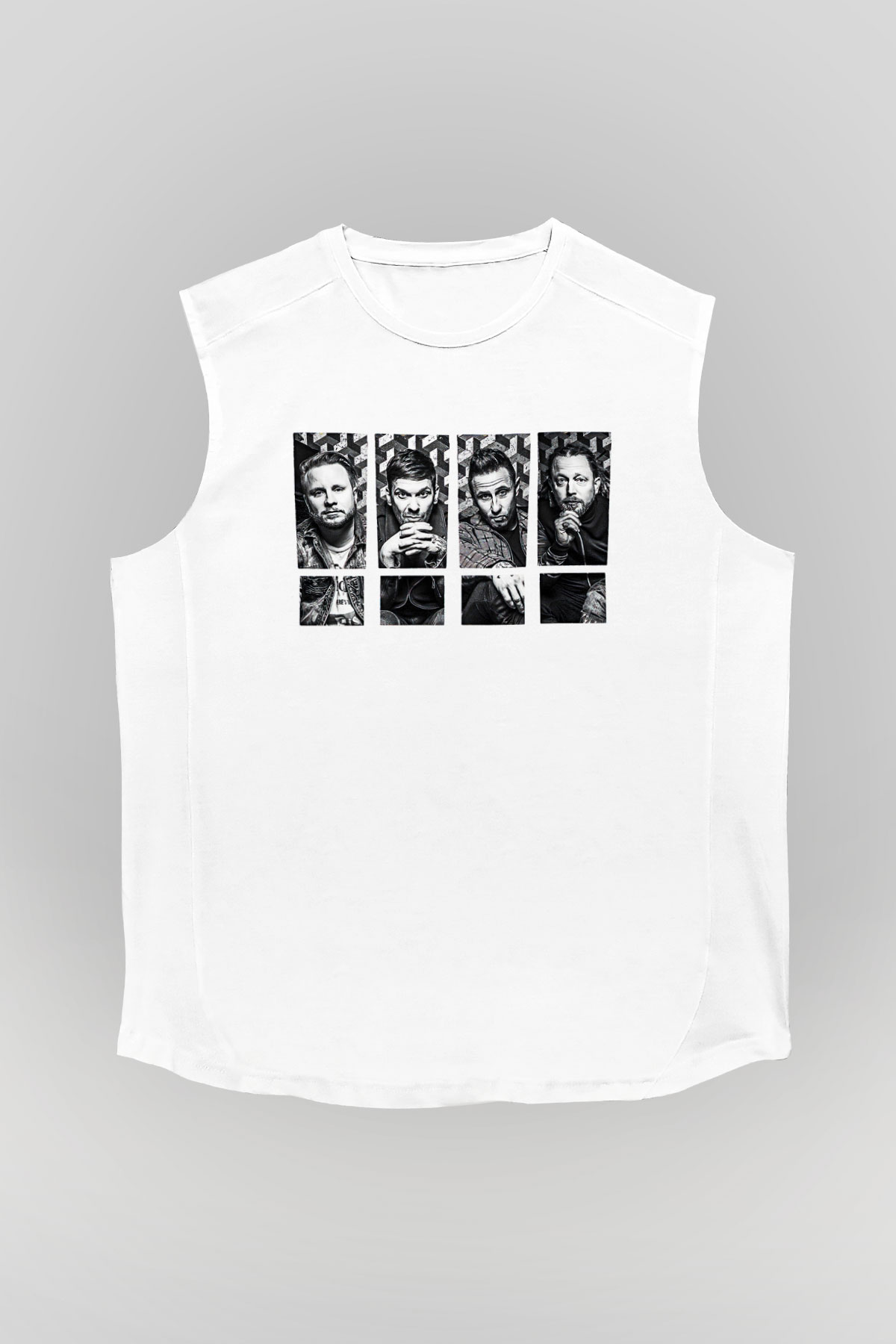 Shinedown Baskılı Beyaz Unisex Kolsuz Tişört - Tshirt