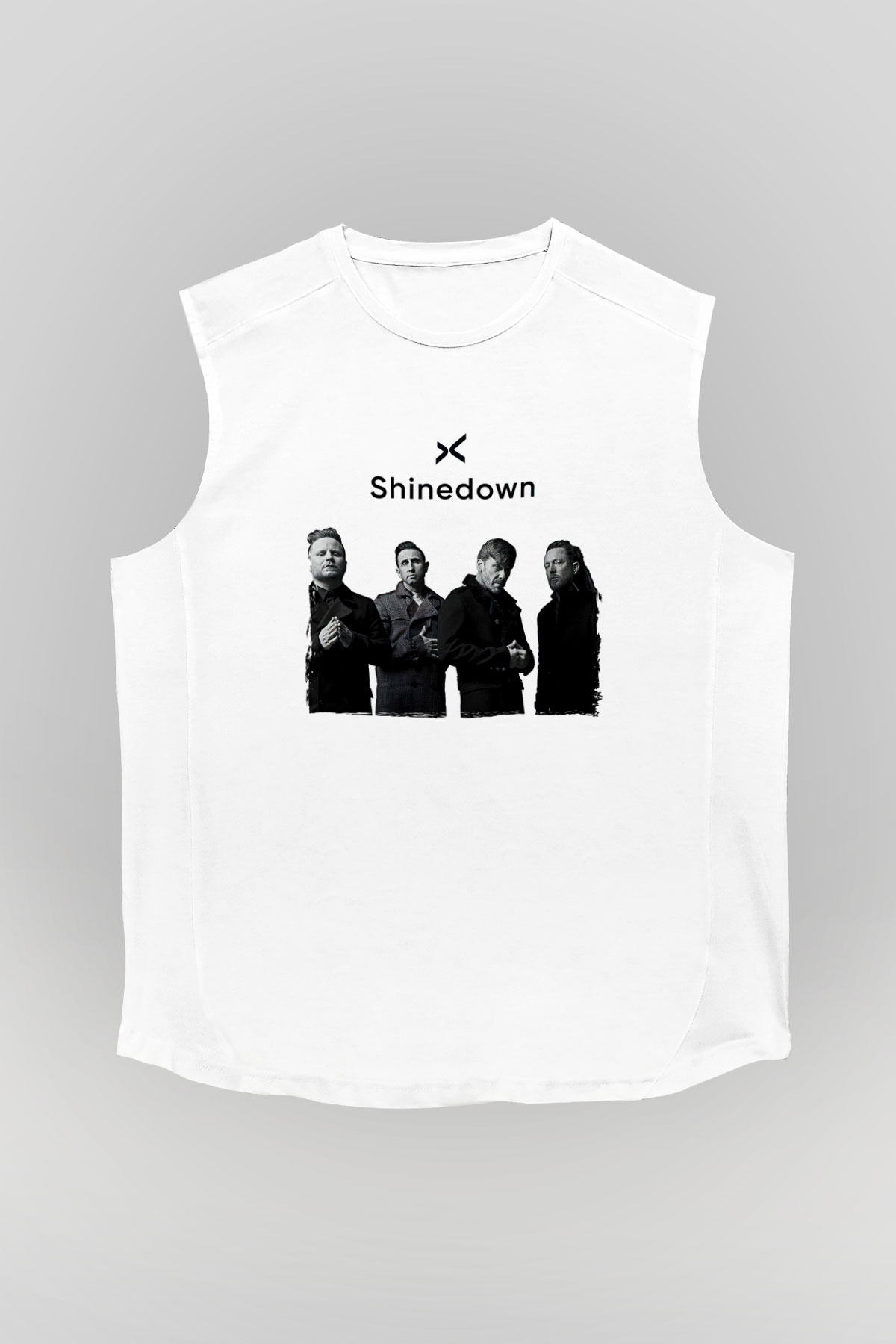 Shinedown Baskılı Beyaz Unisex Kolsuz Tişört - Tshirt
