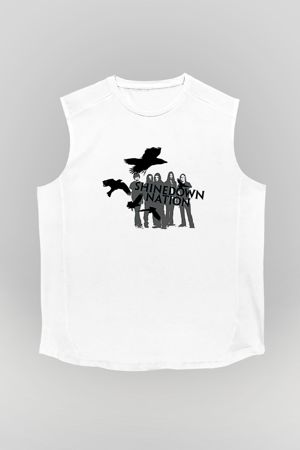 Shinedown Baskılı Beyaz Unisex Kolsuz Tişört - Tshirt