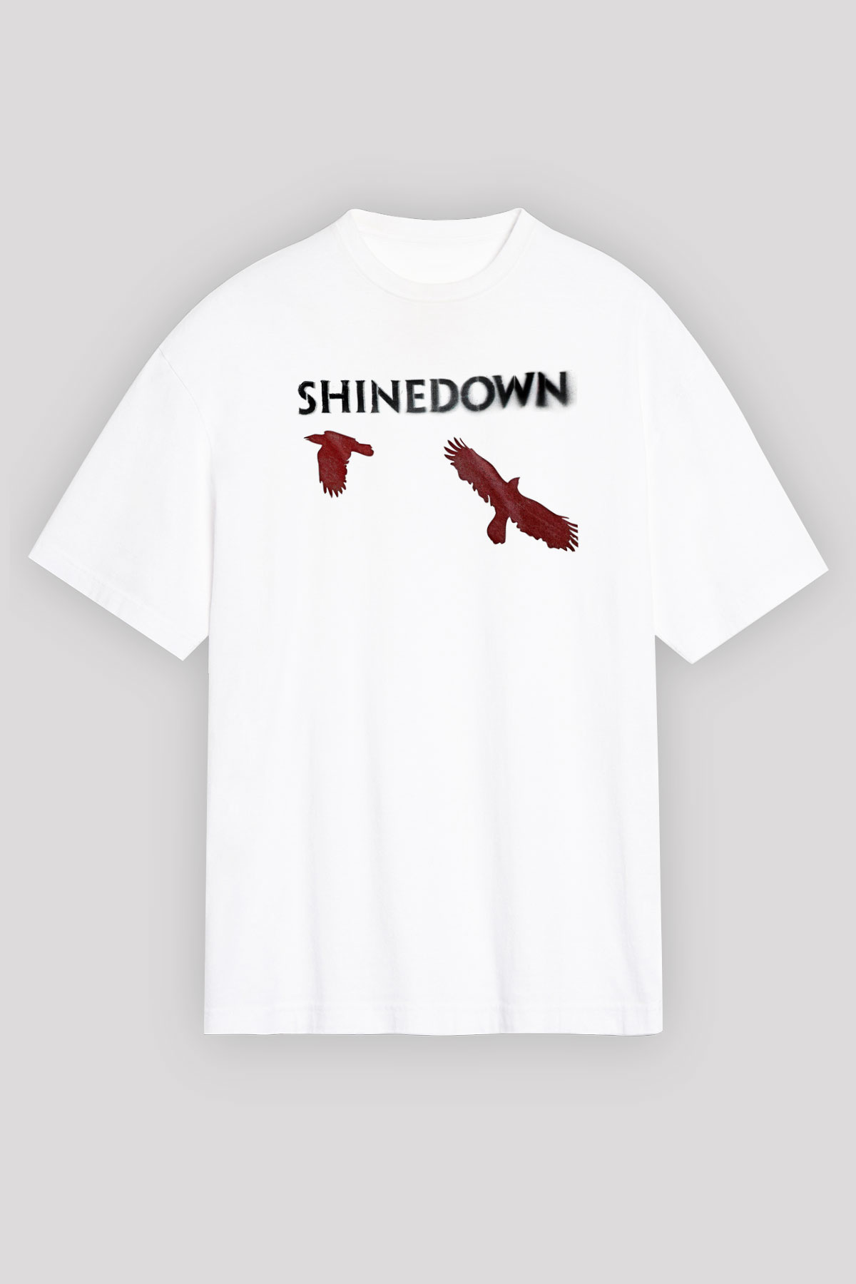 Shinedown Baskılı Beyaz Unisex Oversize Tişört - Tshirt