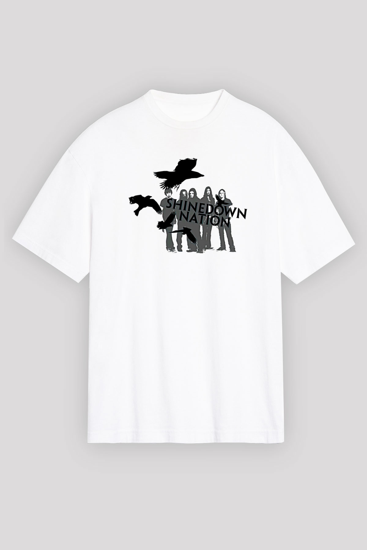 Shinedown Baskılı Beyaz Unisex Oversize Tişört - Tshirt