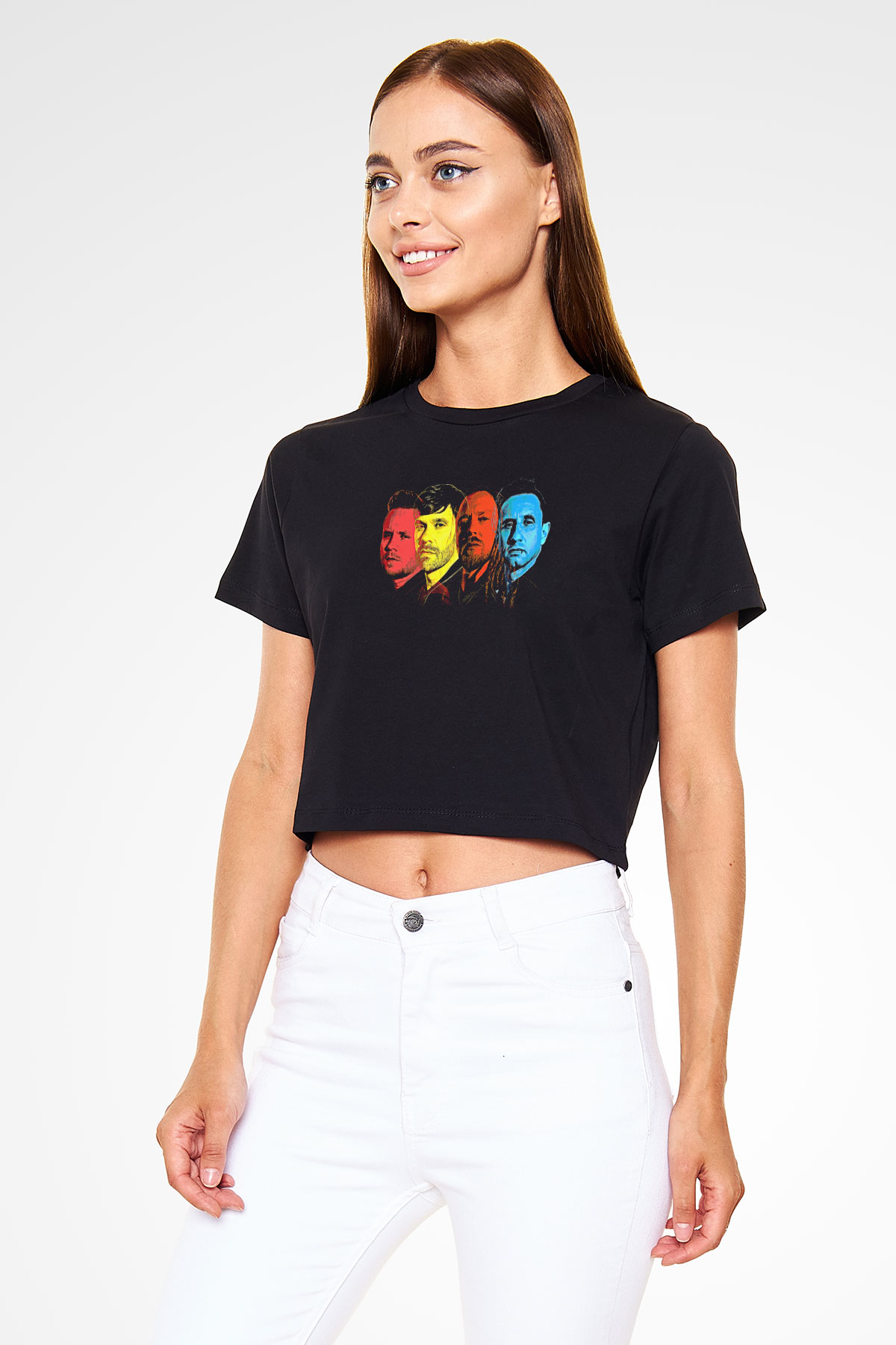 Shinedown Baskılı Siyah Crop Top Kadın Tişört - Tshirt