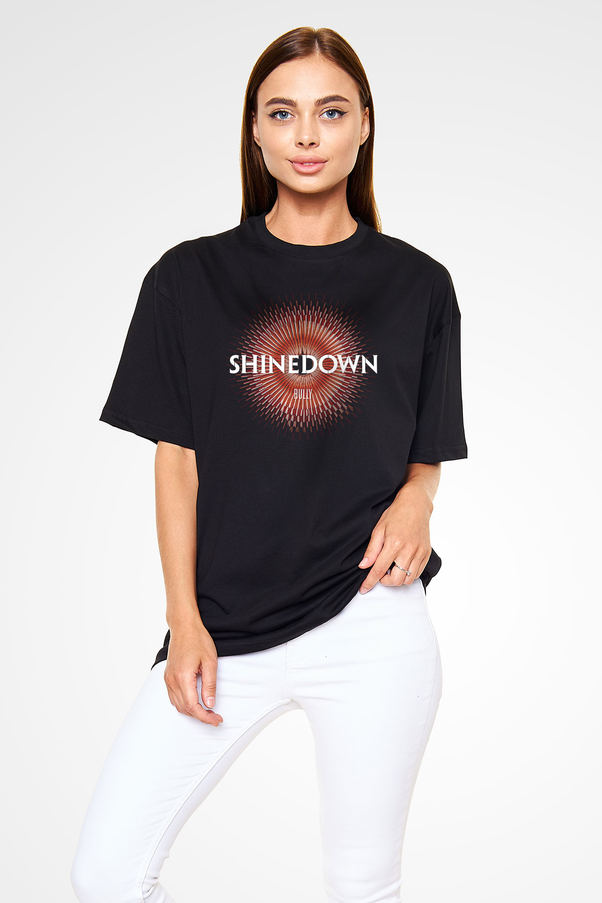 Shinedown Baskılı Unisex Siyah Oversize Tişört - Tshirt