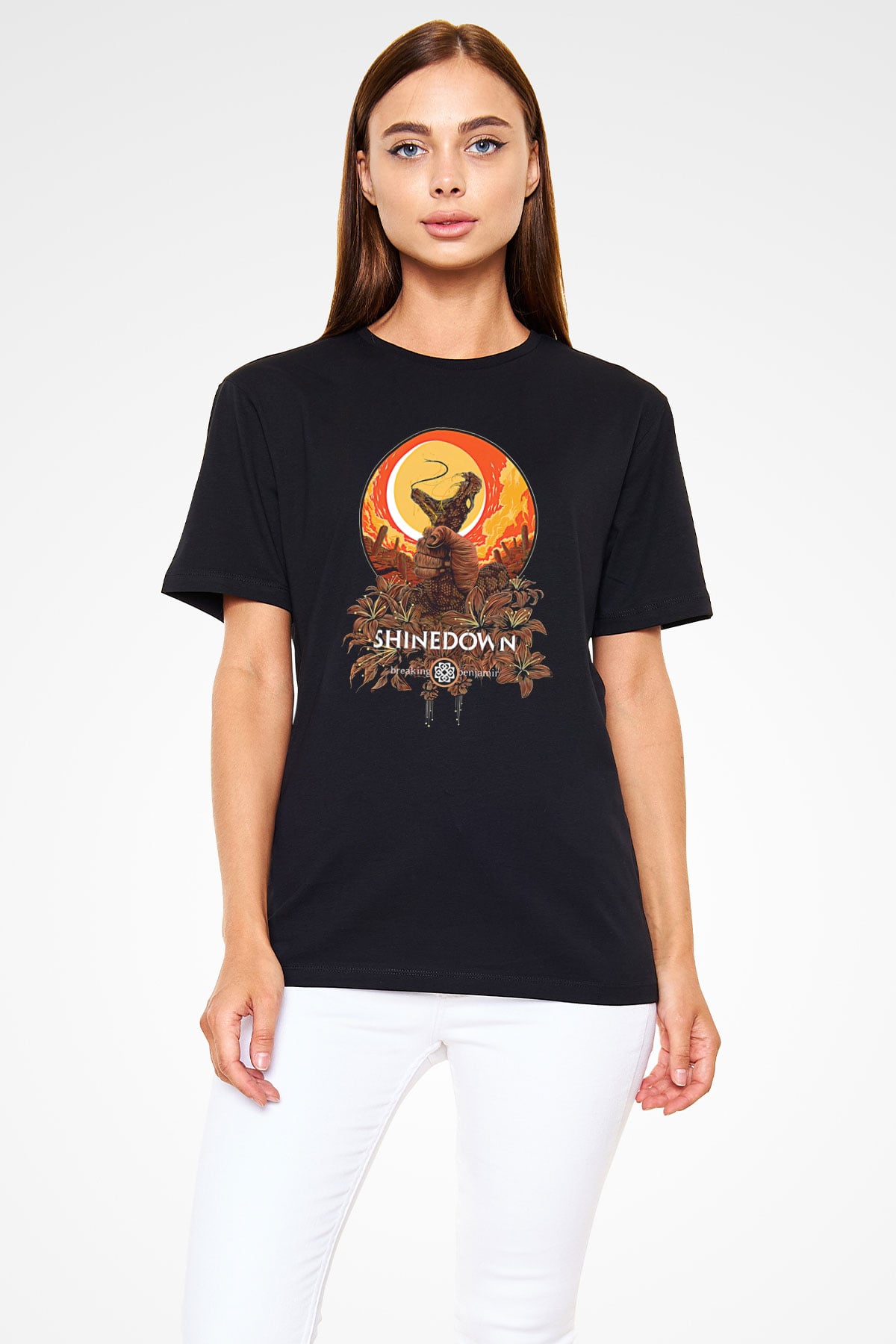 Shinedown Baskılı Unisex Siyah Tişört - Tshirt