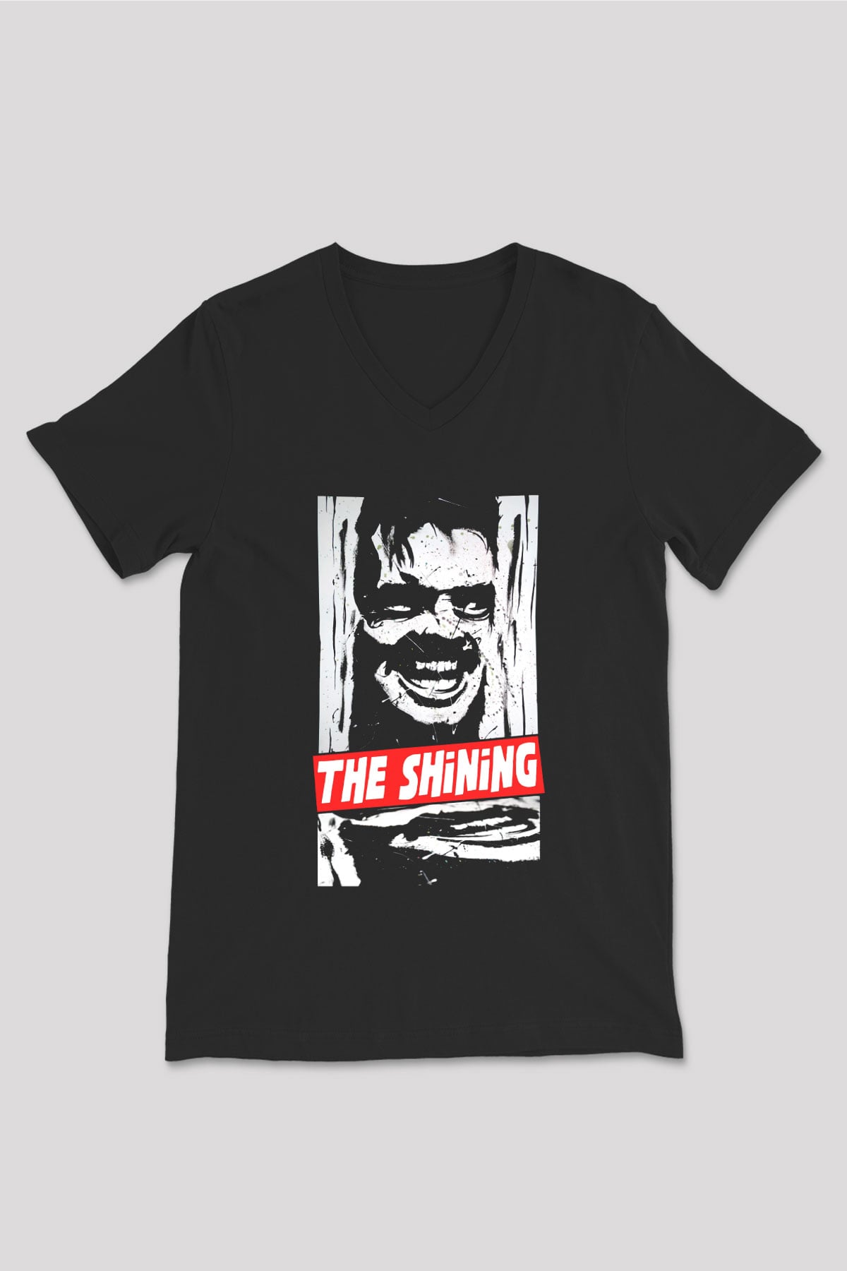 Shining Siyah Unisex V Yaka Tişört