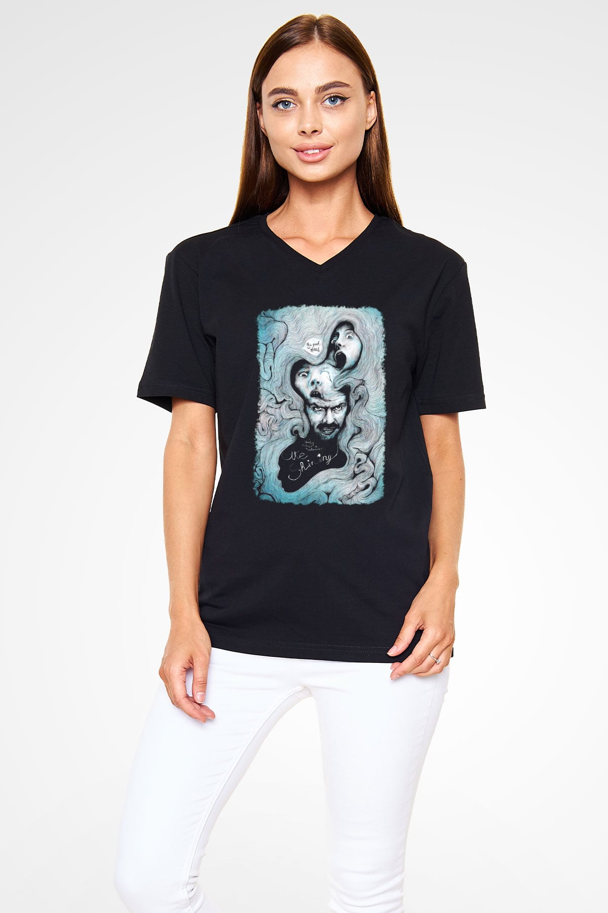 Shining Siyah Unisex V Yaka Tişört