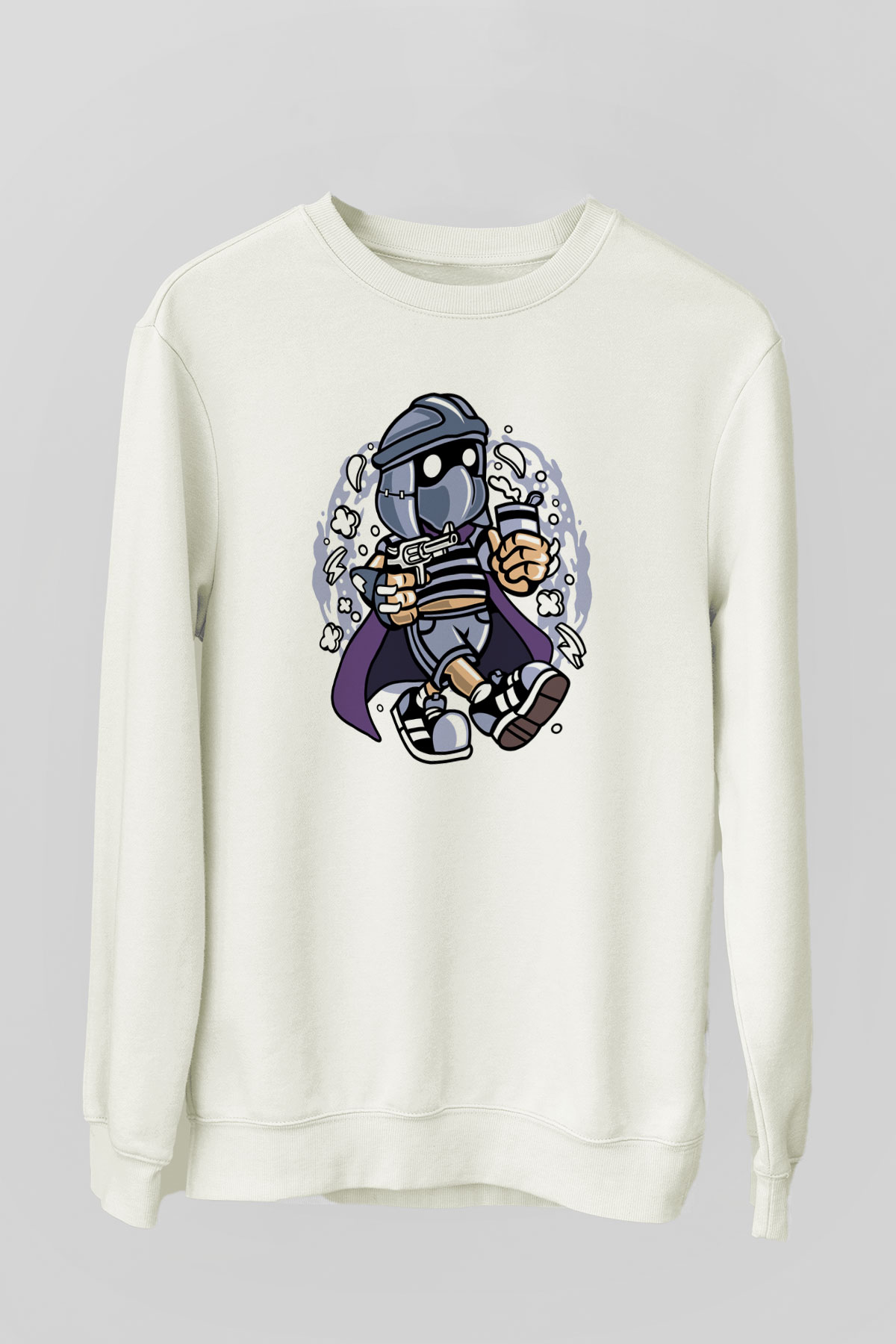 Shredder Bastard Baskılı Beyaz Unisex Sweatshirt