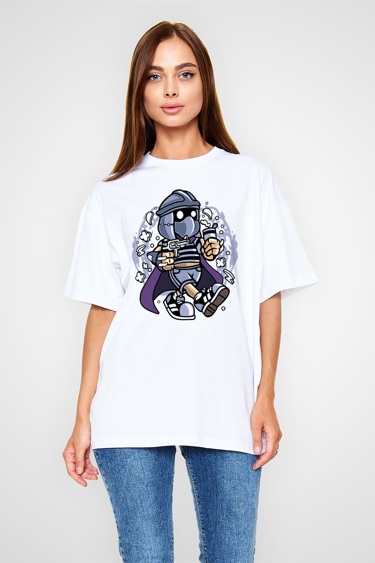 Shredder Bastard Baskılı Beyaz Unisex Oversize Tişört