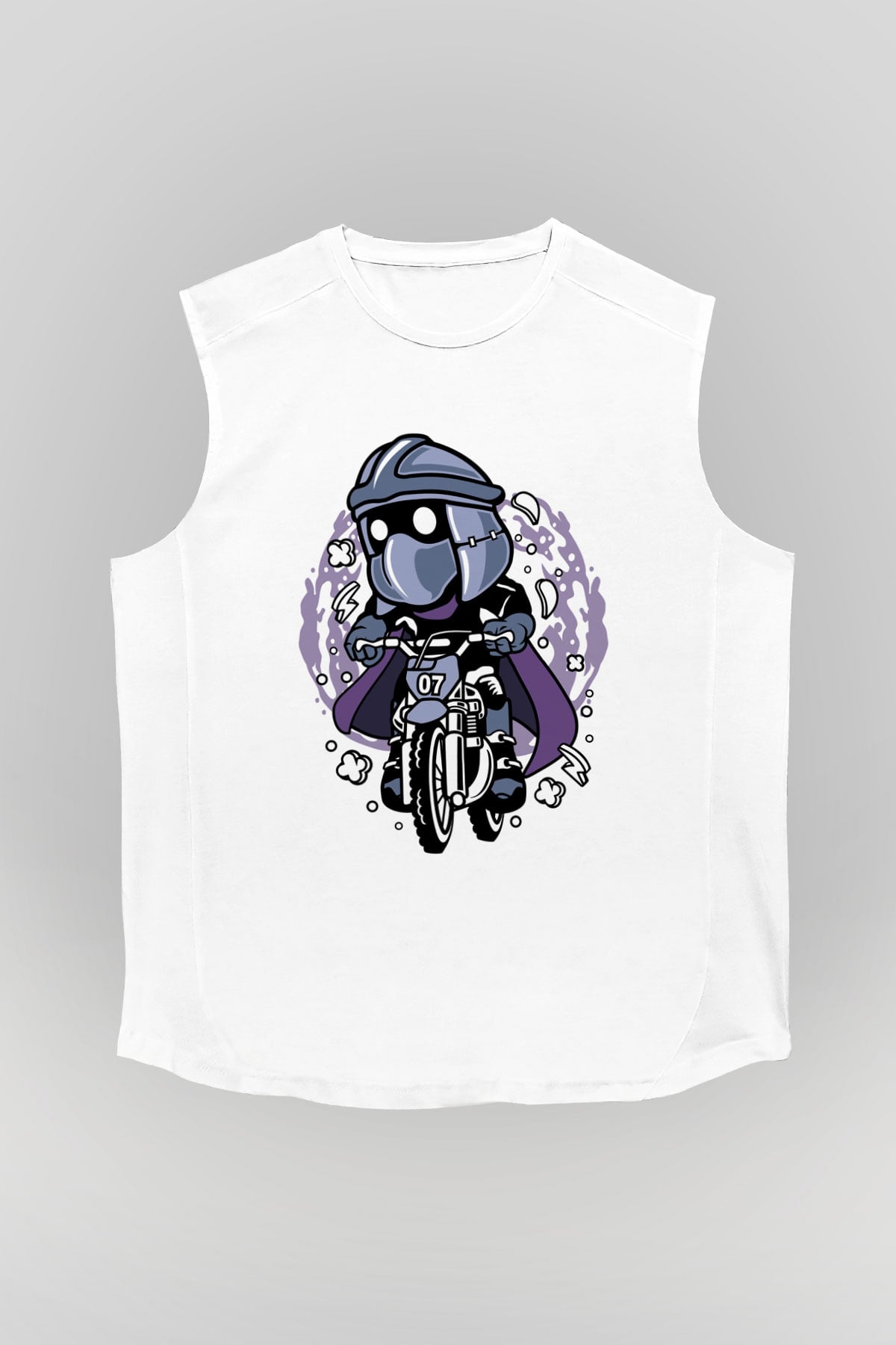 Shredder Biker Baskılı Beyaz Unisex Kolsuz Tişört