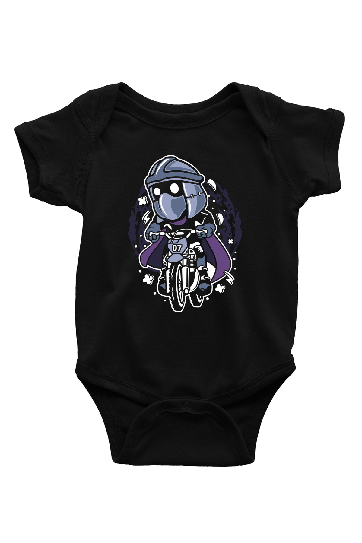 Shredder Biker Baskılı Siyah Bebek Body - Zıbın