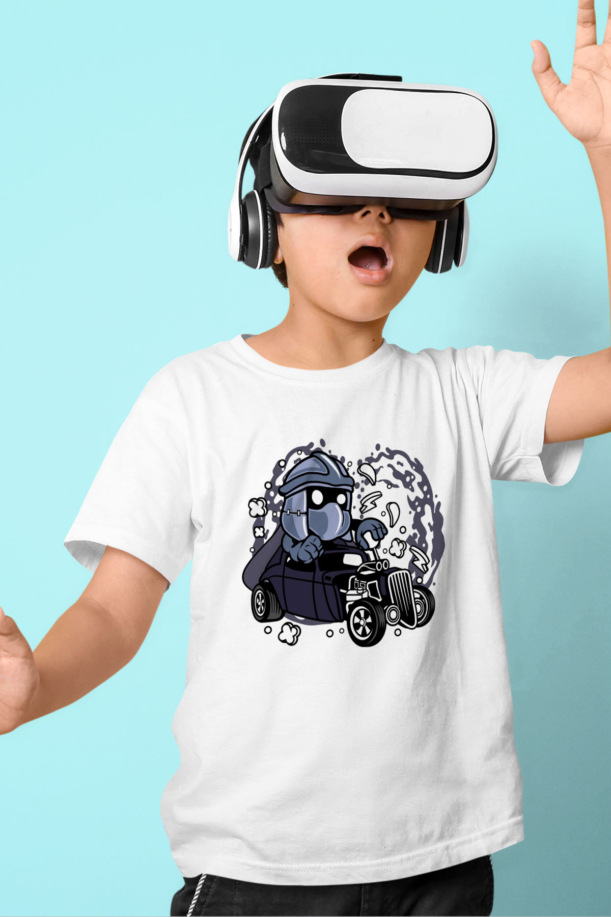Shredder Hotrod Baskılı Beyaz Unisex Çocuk Tişört