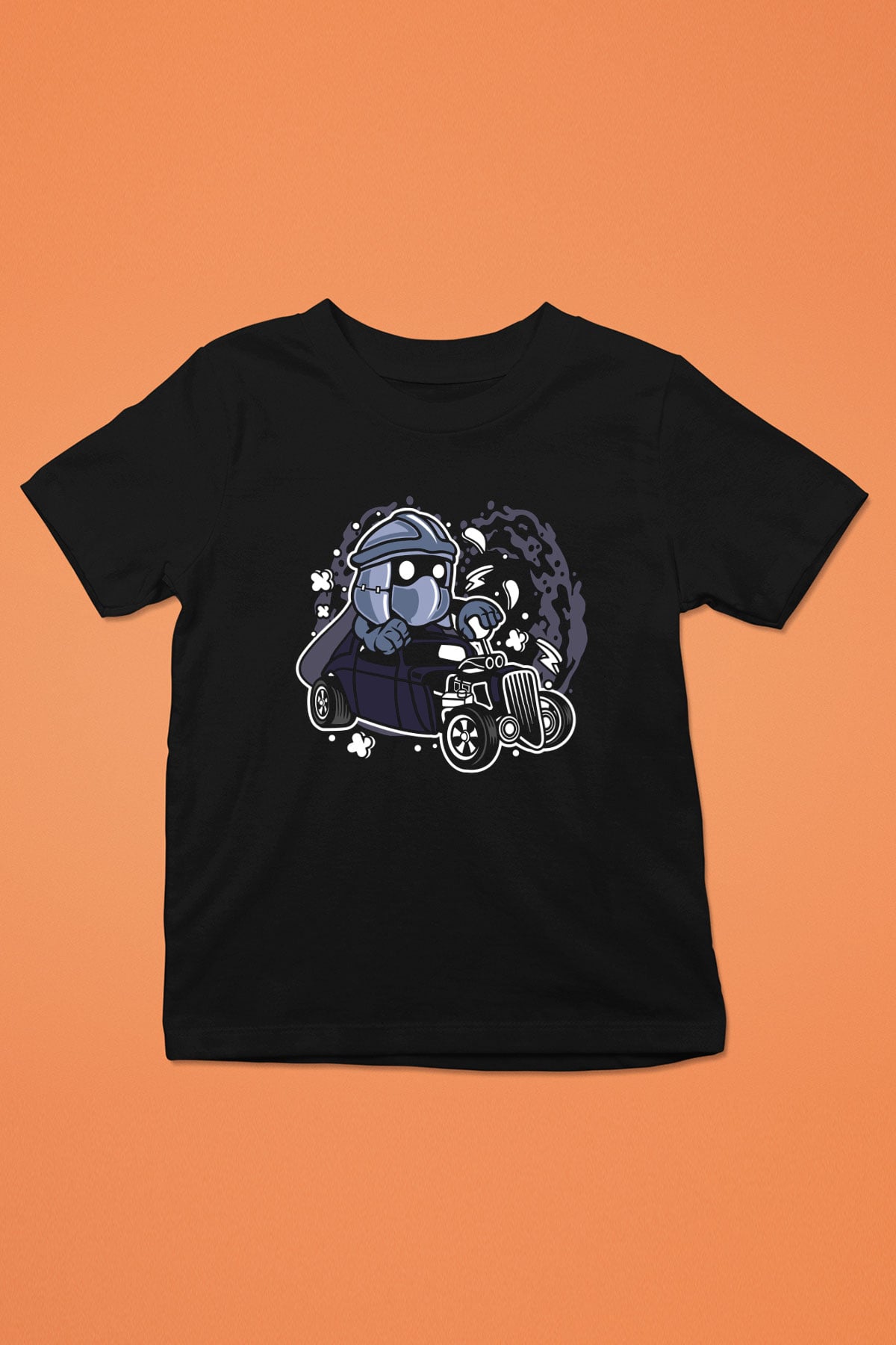 Shredder Hotrod Baskılı Siyah Çocuk Unisex Tişört