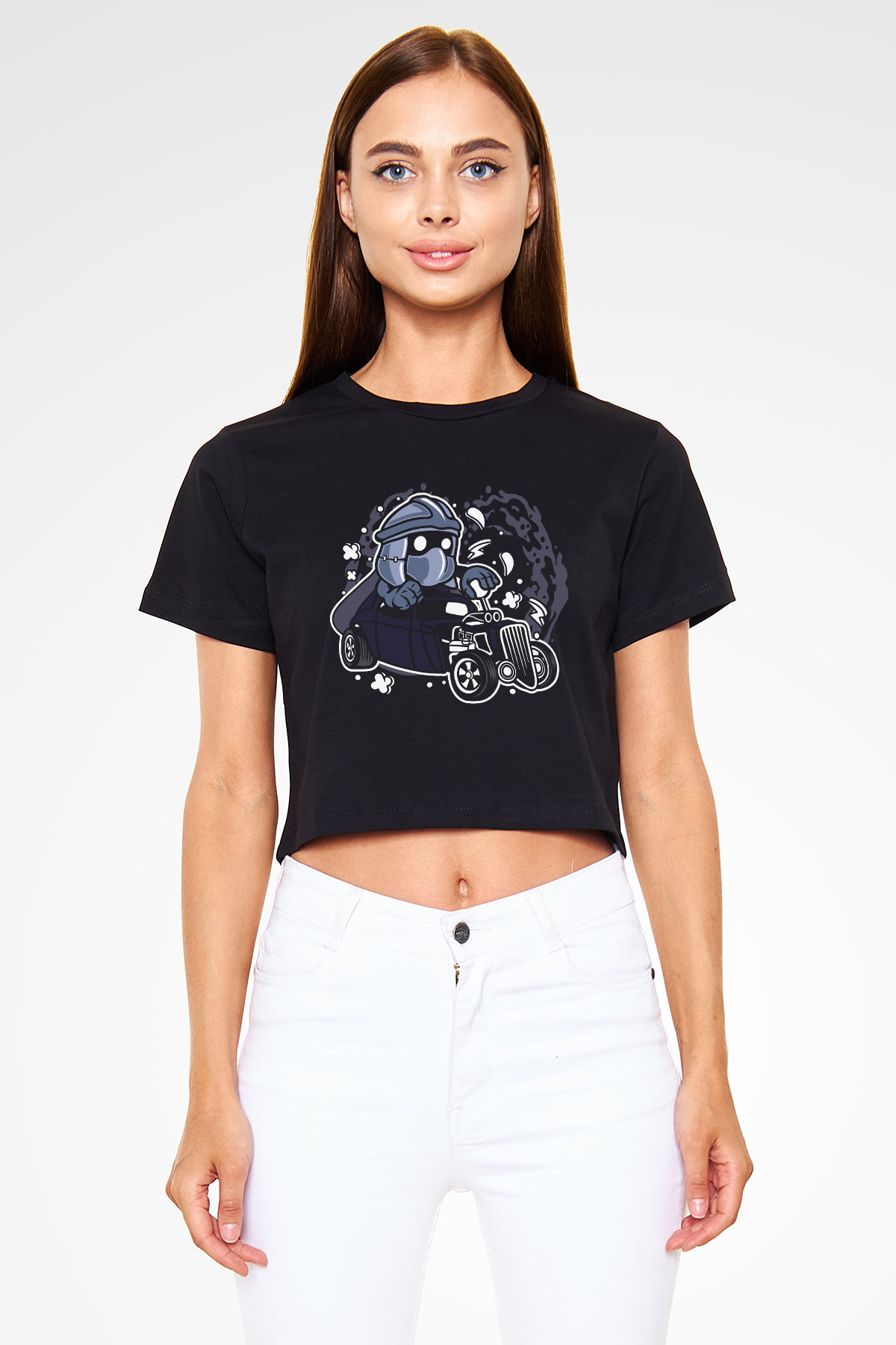 Shredder Hotrod Baskılı Siyah   Crop Top Tişört