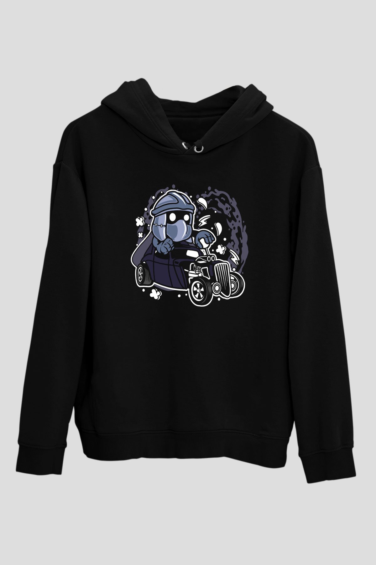 Shredder Hotrod Baskılı Siyah Unisex Hoodie
