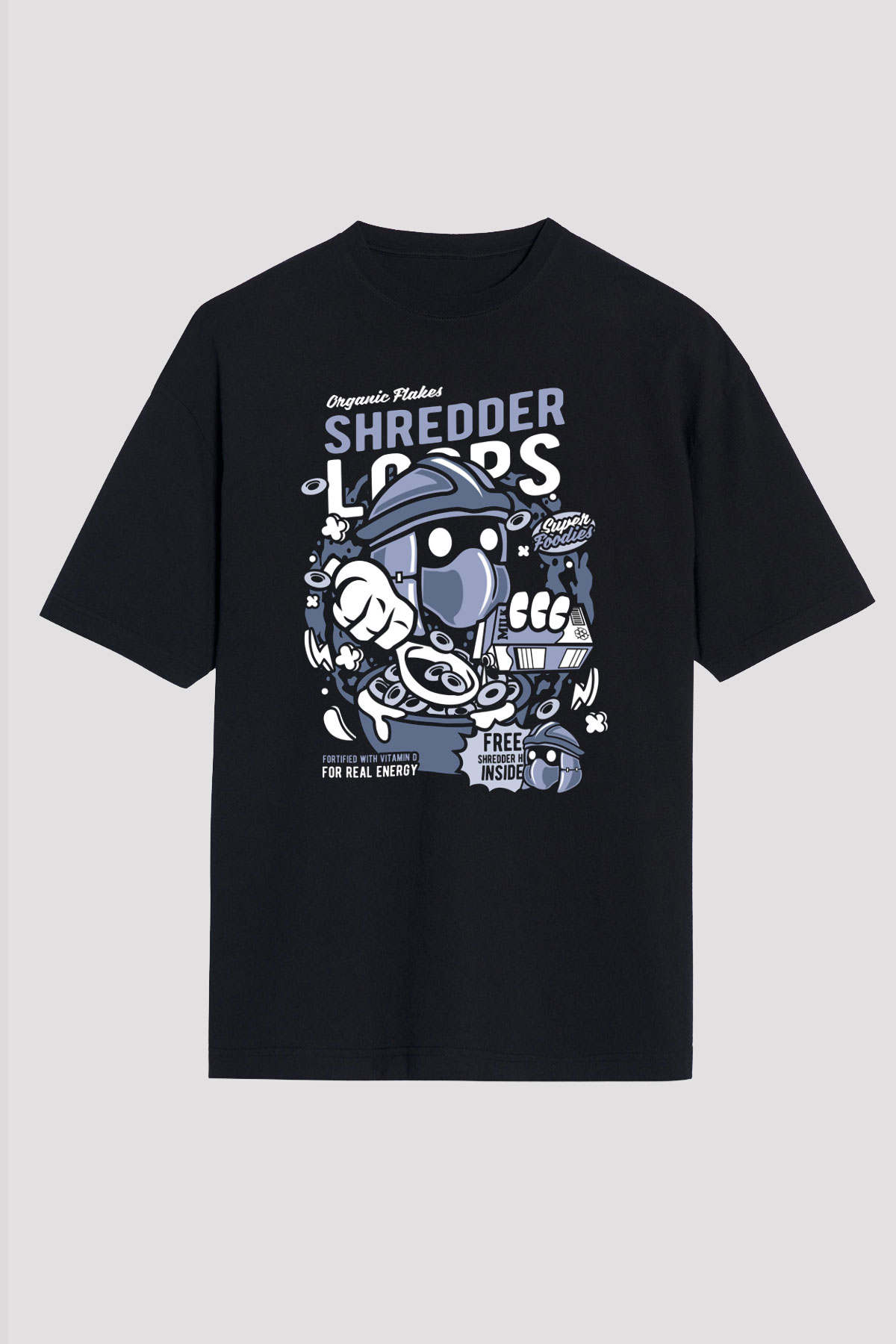 Shredder Loops Baskılı Siyah Unisex Oversize Tişört