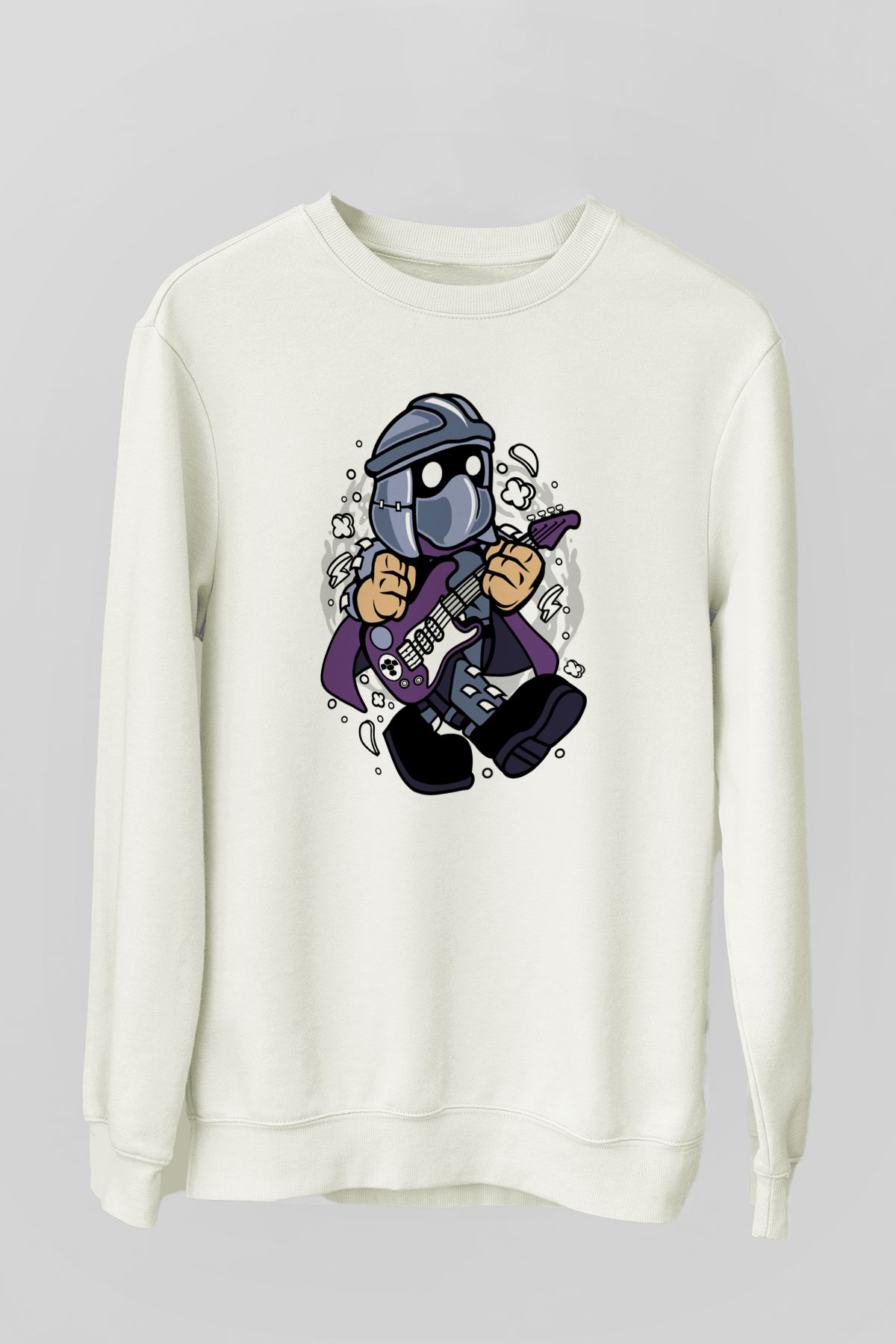 Shredder Rocker Baskılı Beyaz Unisex Sweatshirt