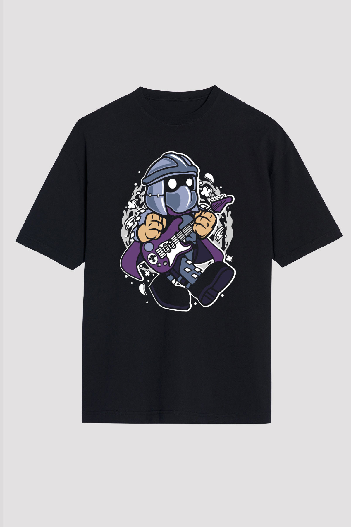 Shredder Rocker Baskılı Siyah Unisex Oversize Tişört