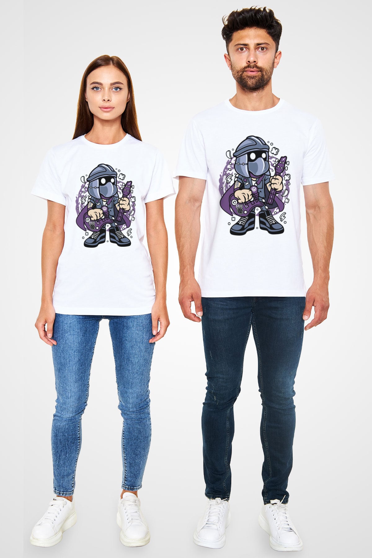 Shredder Rockstar Baskılı Beyaz Unisex Tshirt