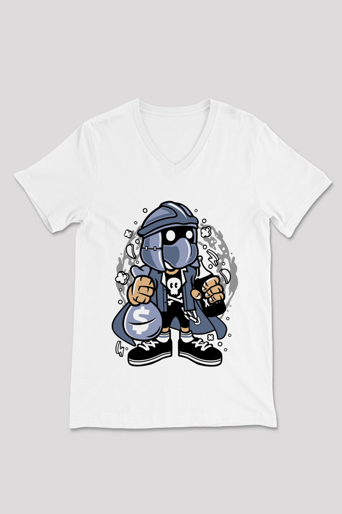 Shredder Street Bastard Baskılı Beyaz Unisex V Yaka Tişört