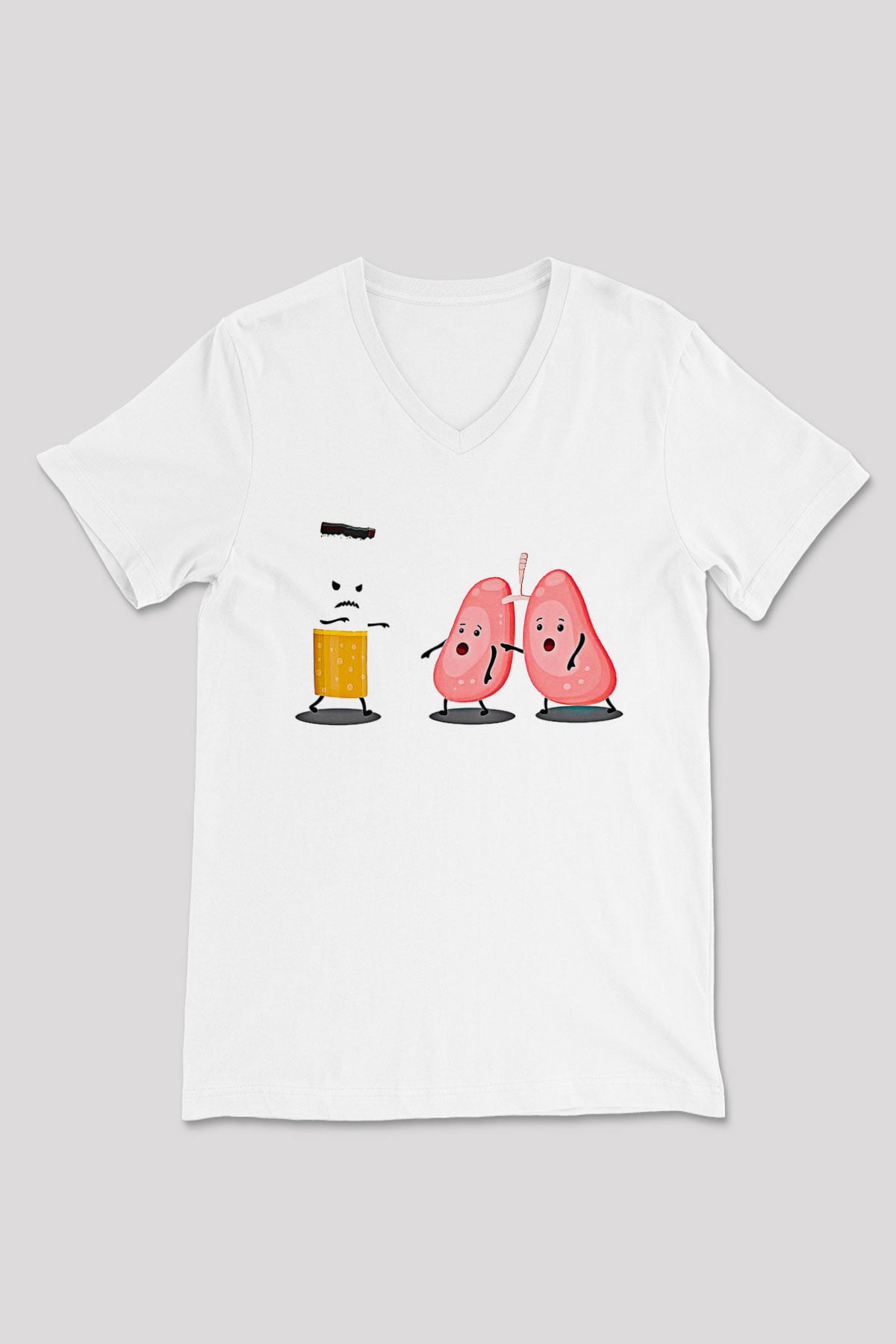 Sigarayı Bırakma Günü Baskılı Beyaz Unisex V Yaka Tişört - Tshirt