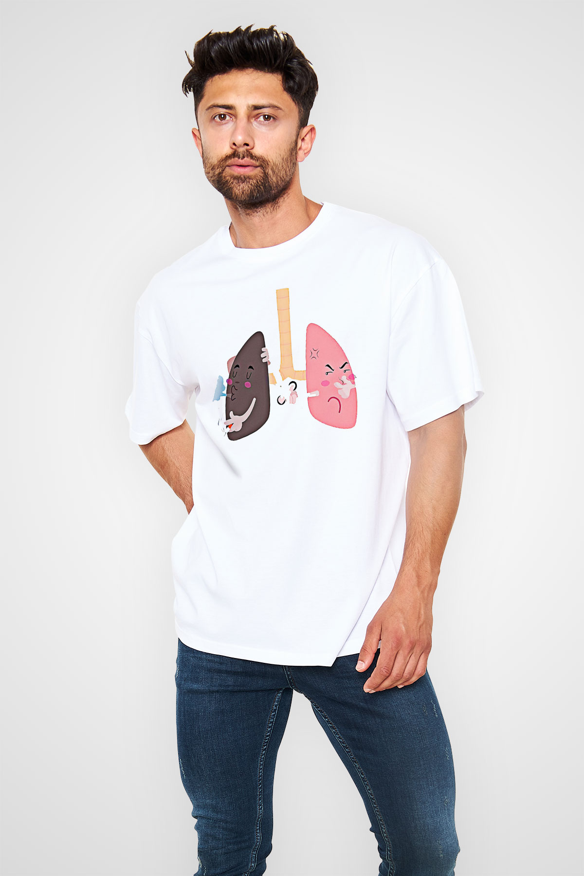 Sigarayı Bırakma Günü Baskılı Beyaz Unisex Oversize Tişört - Tshirt