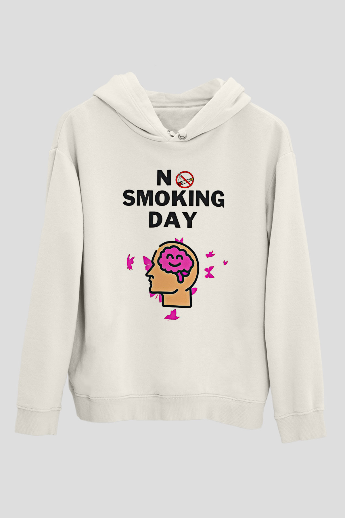 Sigarayı Bırakma Günü Baskılı Beyaz Unisex Kapüşonlu Sweatshirt