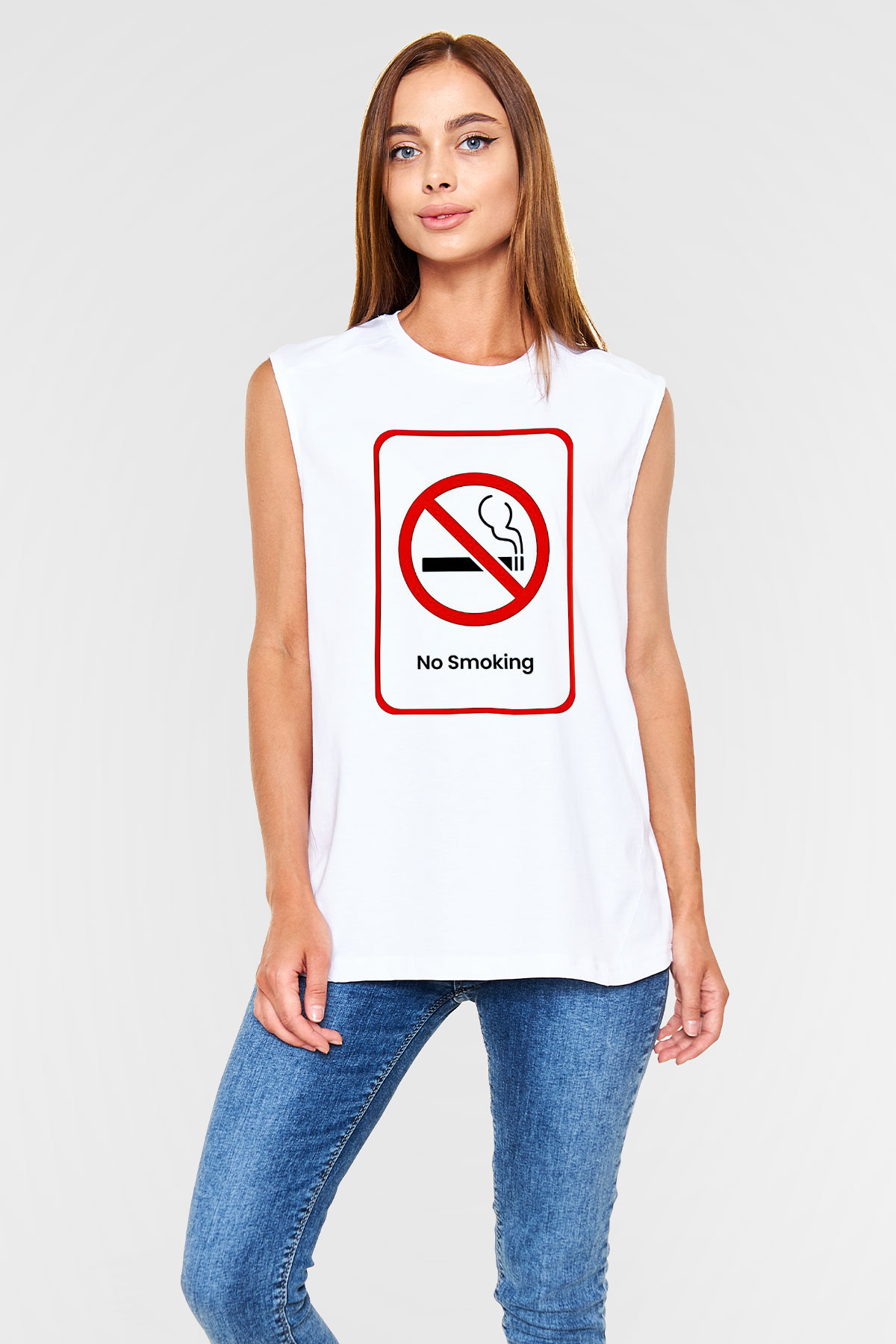 Sigarayı Bırakma Günü Baskılı Beyaz Unisex Kolsuz Tişört - Tshirt