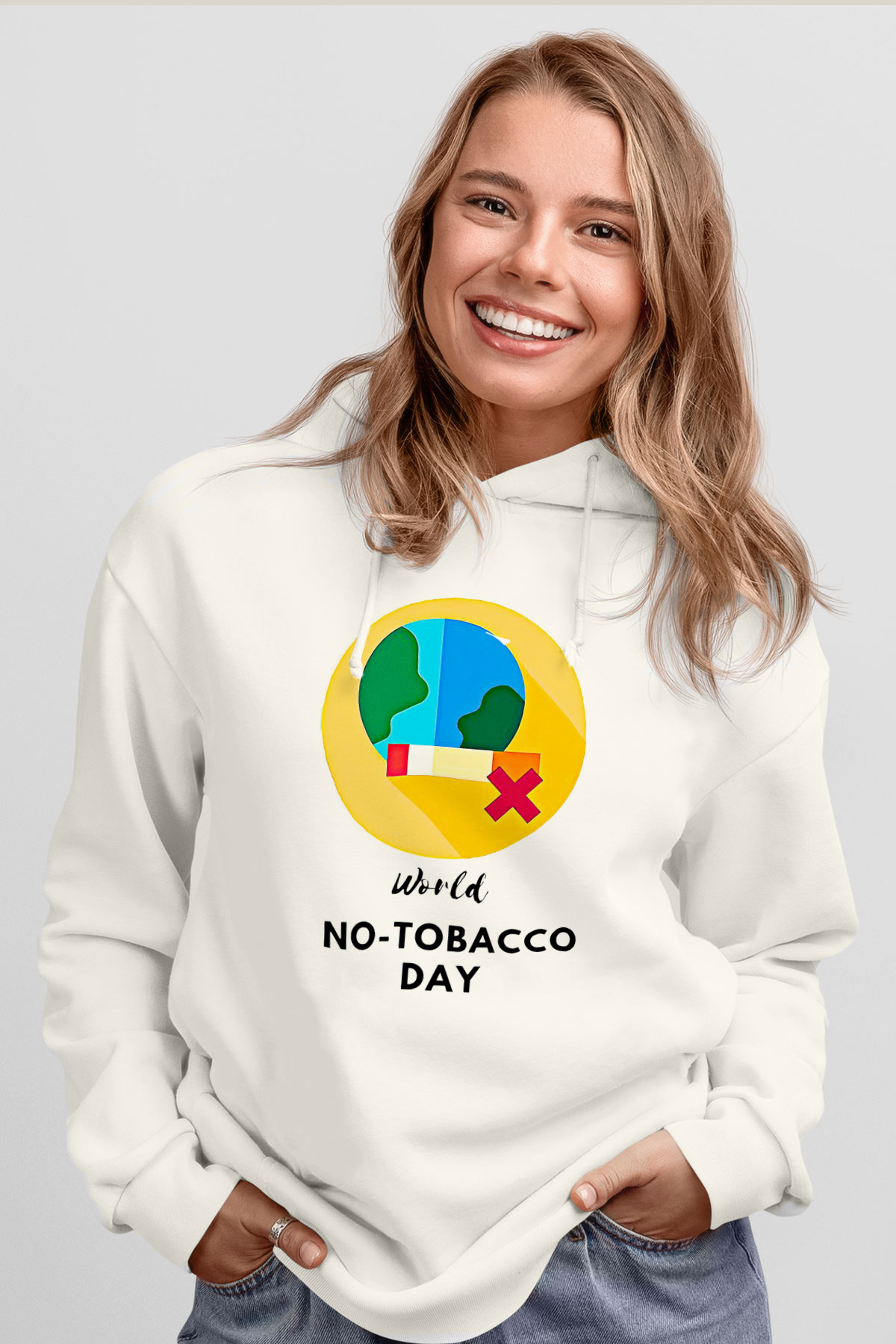 Sigarayı Bırakma Günü Baskılı Beyaz Unisex Kapüşonlu Sweatshirt