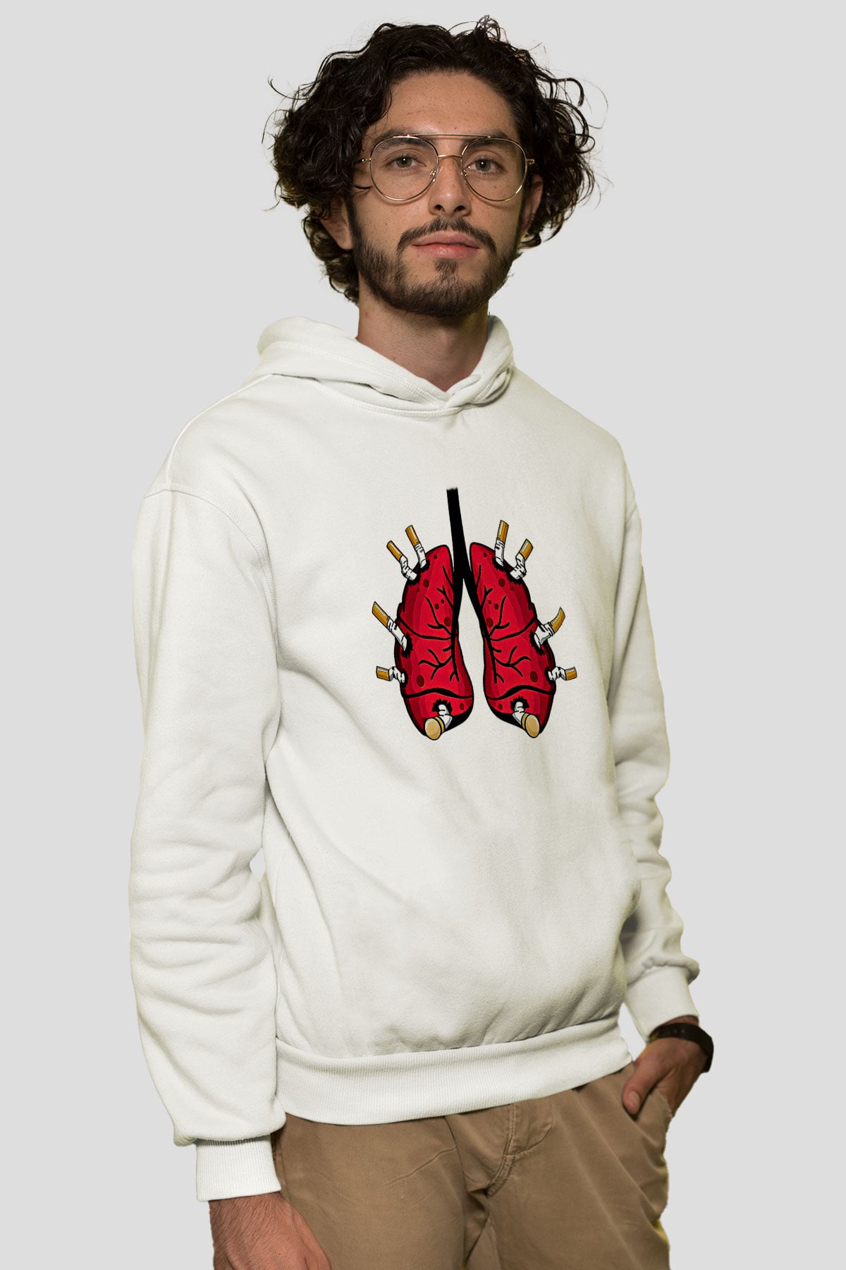 Sigarayı Bırakma Günü Baskılı Beyaz Unisex Kapüşonlu Sweatshirt