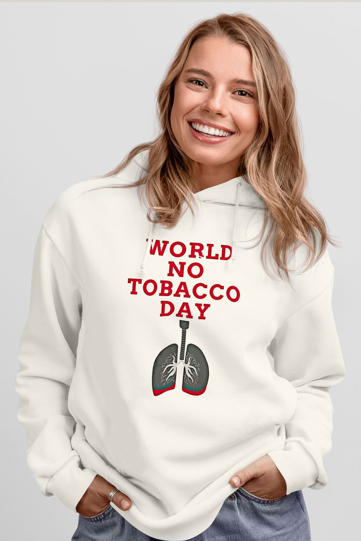 Sigarayı Bırakma Günü Baskılı Beyaz Unisex Kapüşonlu Sweatshirt