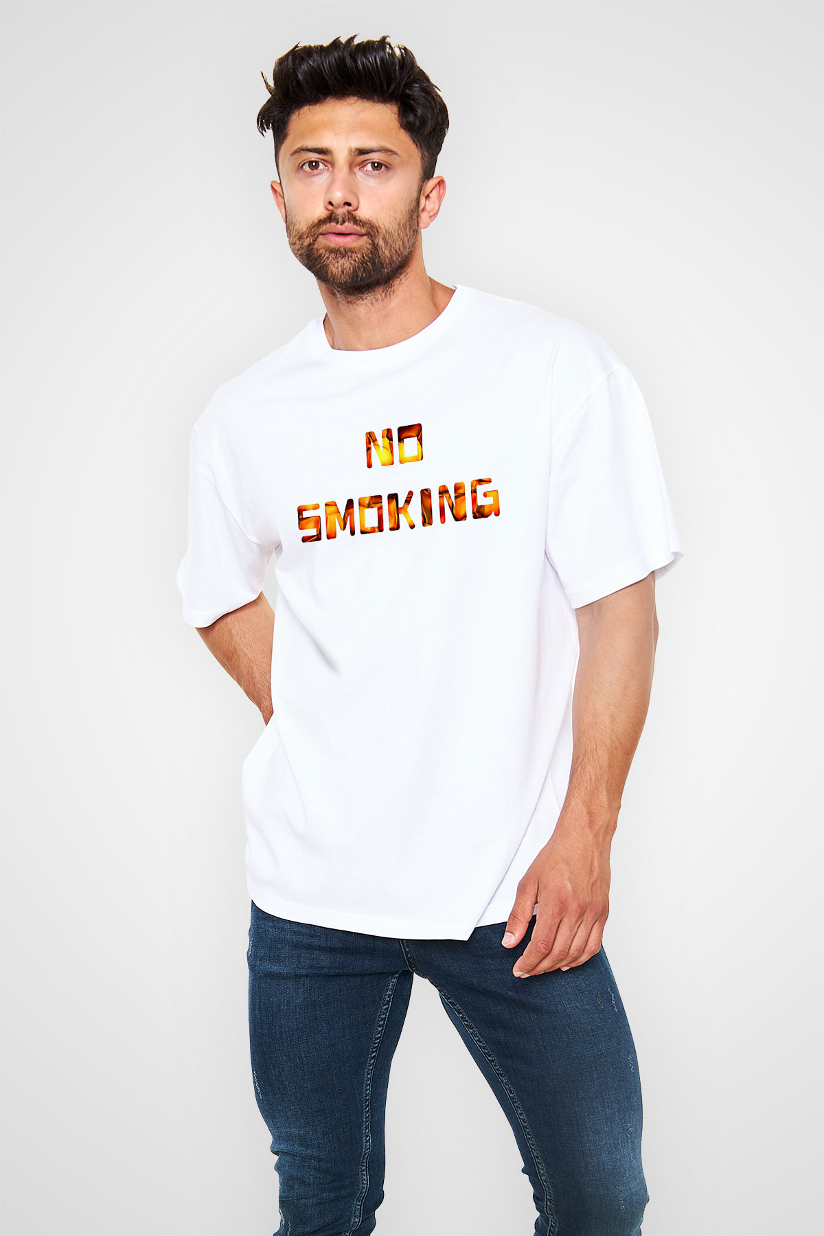 Sigarayı Bırakma Günü Baskılı Beyaz Unisex Oversize Tişört - Tshirt