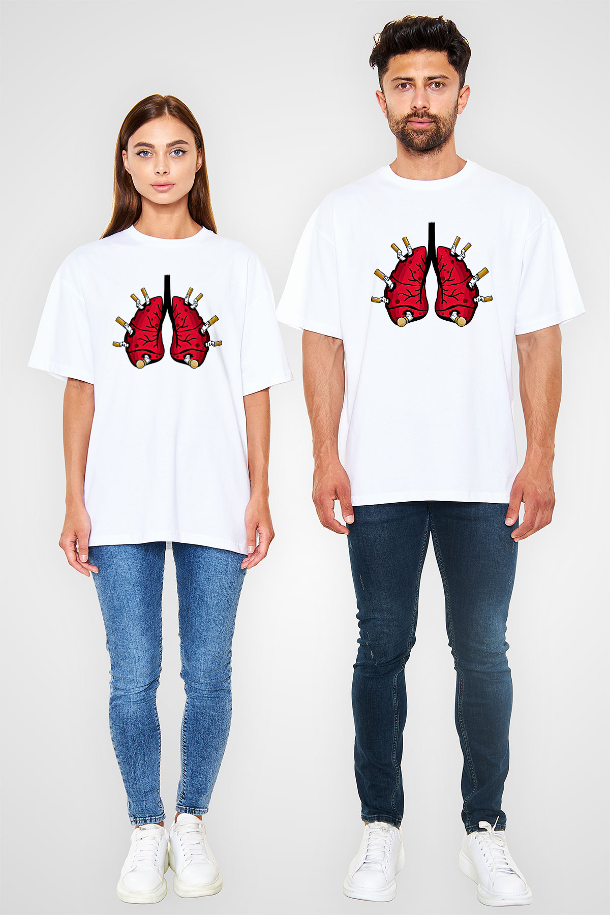 Sigarayı Bırakma Günü Baskılı Beyaz Unisex Oversize Tişört - Tshirt