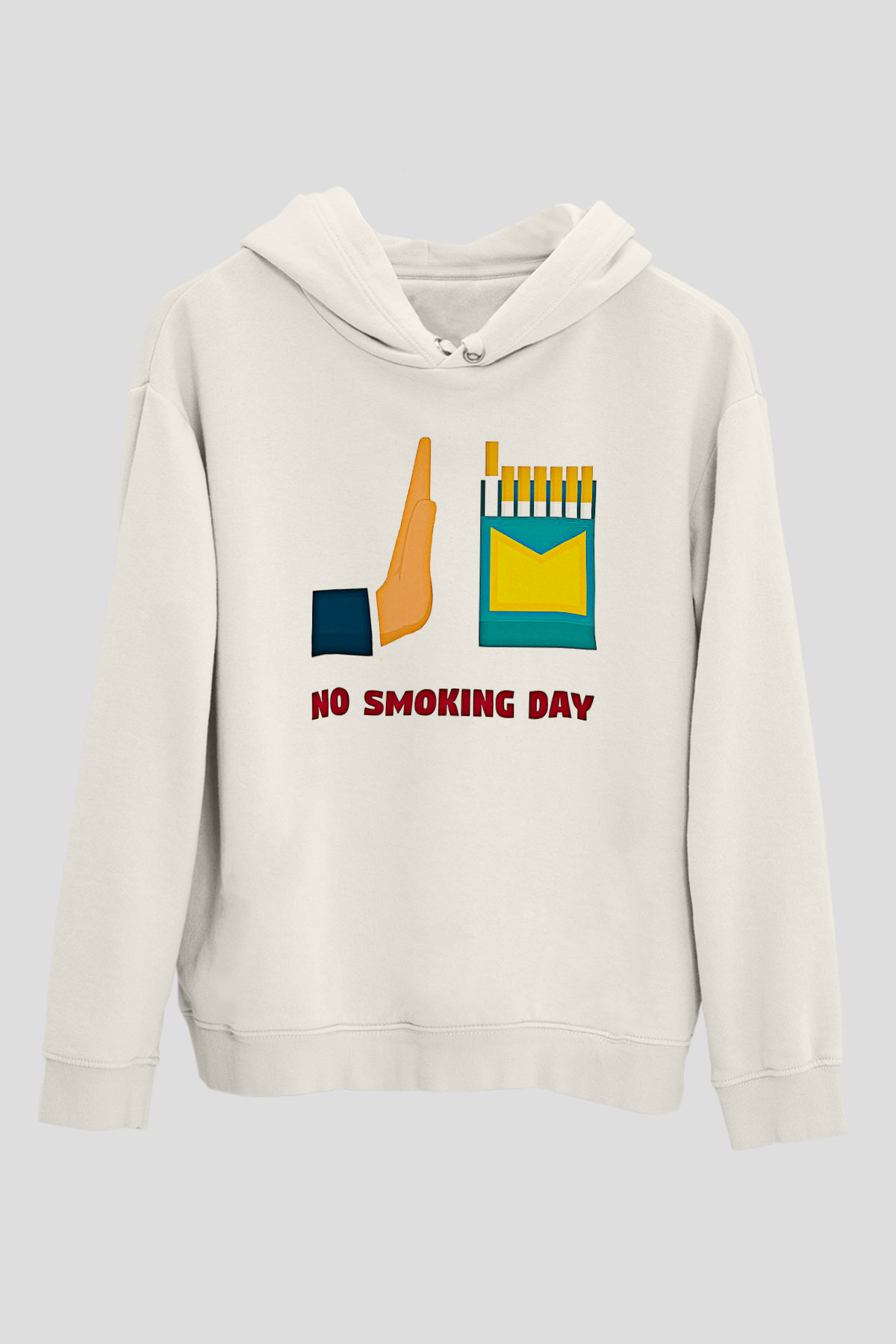 Sigarayı Bırakma Günü Baskılı Beyaz Unisex Kapüşonlu Sweatshirt