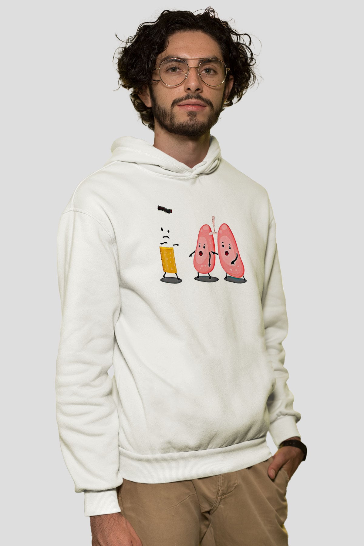 Sigarayı Bırakma Günü Baskılı Beyaz Unisex Kapüşonlu Sweatshirt