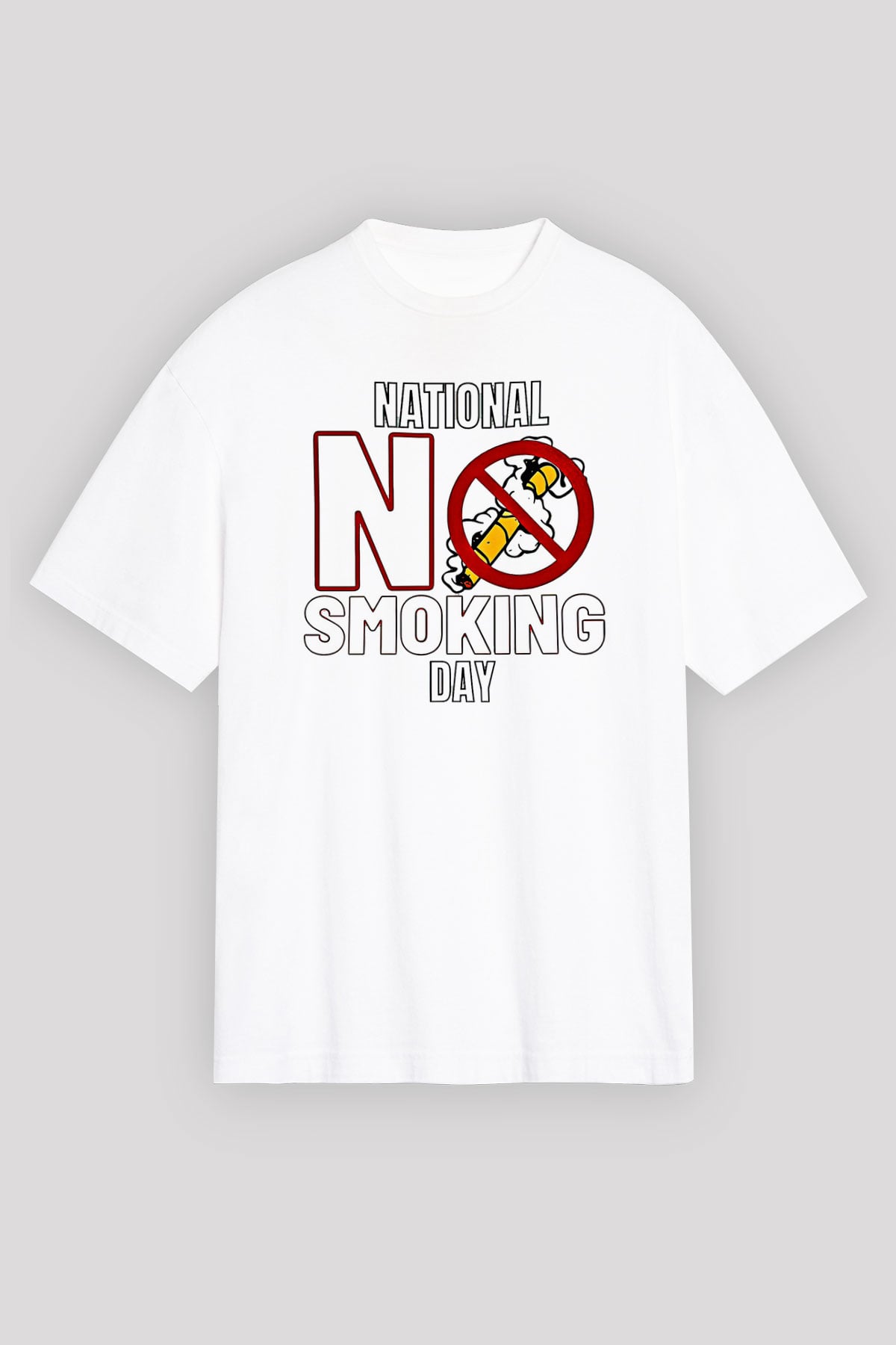 Sigarayı Bırakma Günü Baskılı Beyaz Unisex Oversize Tişört - Tshirt