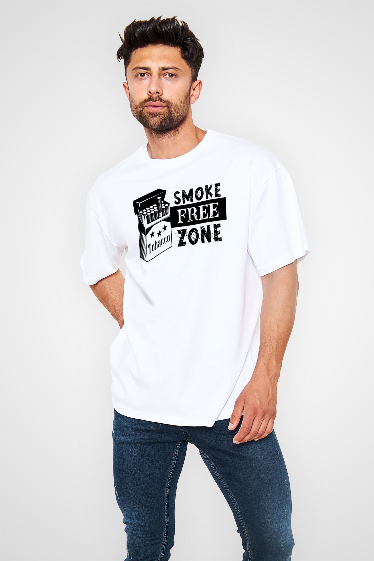 Sigarayı Bırakma Günü Baskılı Beyaz Unisex Oversize Tişört - Tshirt