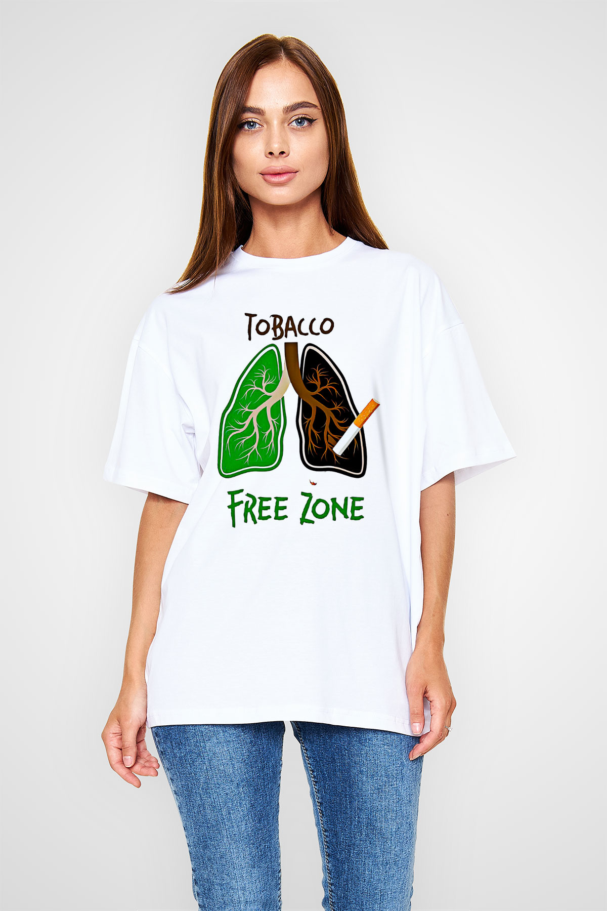 Sigarayı Bırakma Günü Baskılı Beyaz Unisex Oversize Tişört - Tshirt