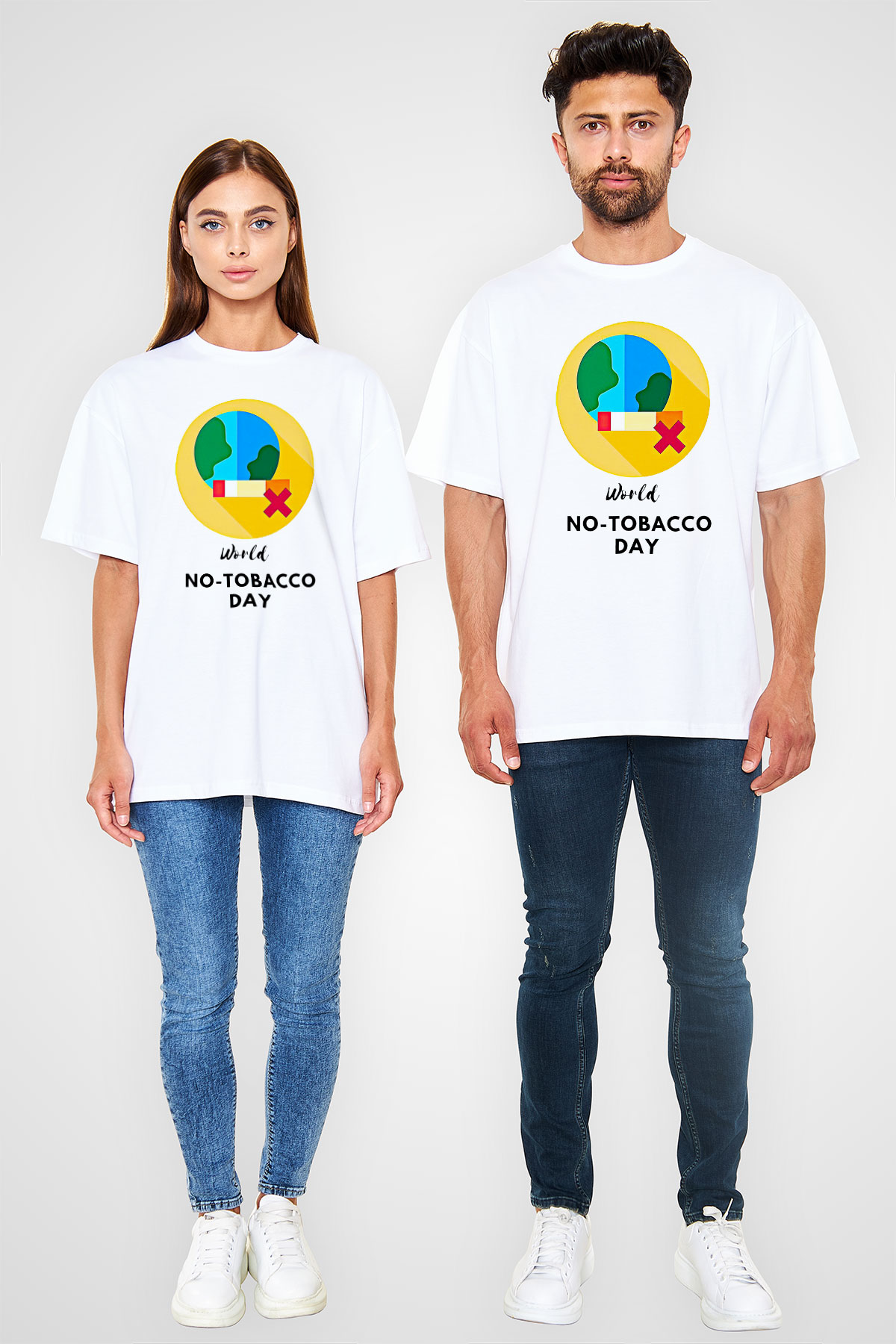 Sigarayı Bırakma Günü Baskılı Beyaz Unisex Oversize Tişört - Tshirt