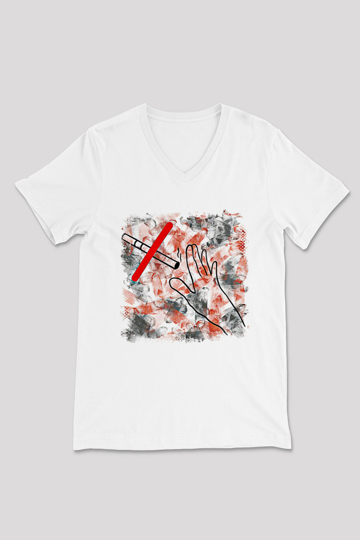 Sigarayı Bırakma Günü Baskılı Beyaz Unisex V Yaka Tişört - Tshirt