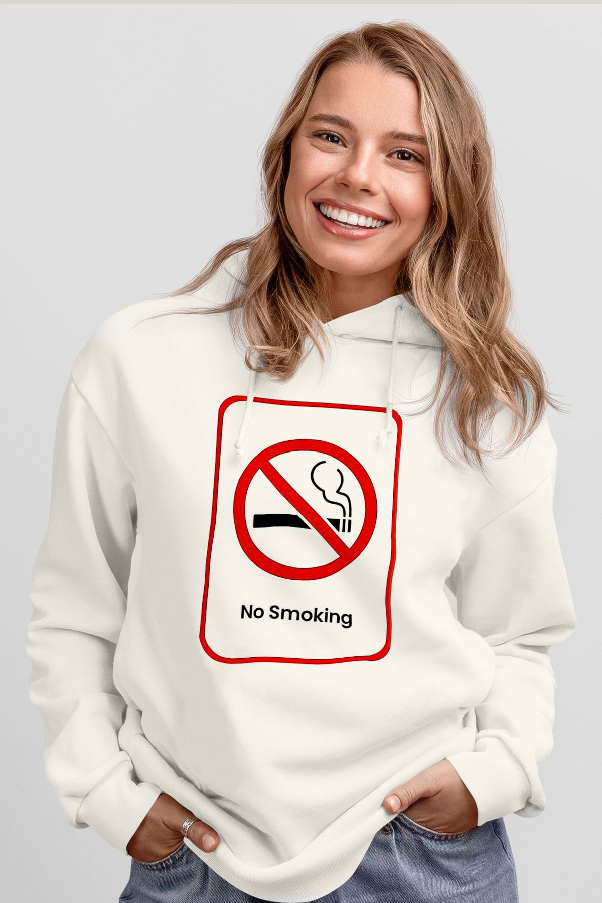 Sigarayı Bırakma Günü Baskılı Beyaz Unisex Kapüşonlu Sweatshirt