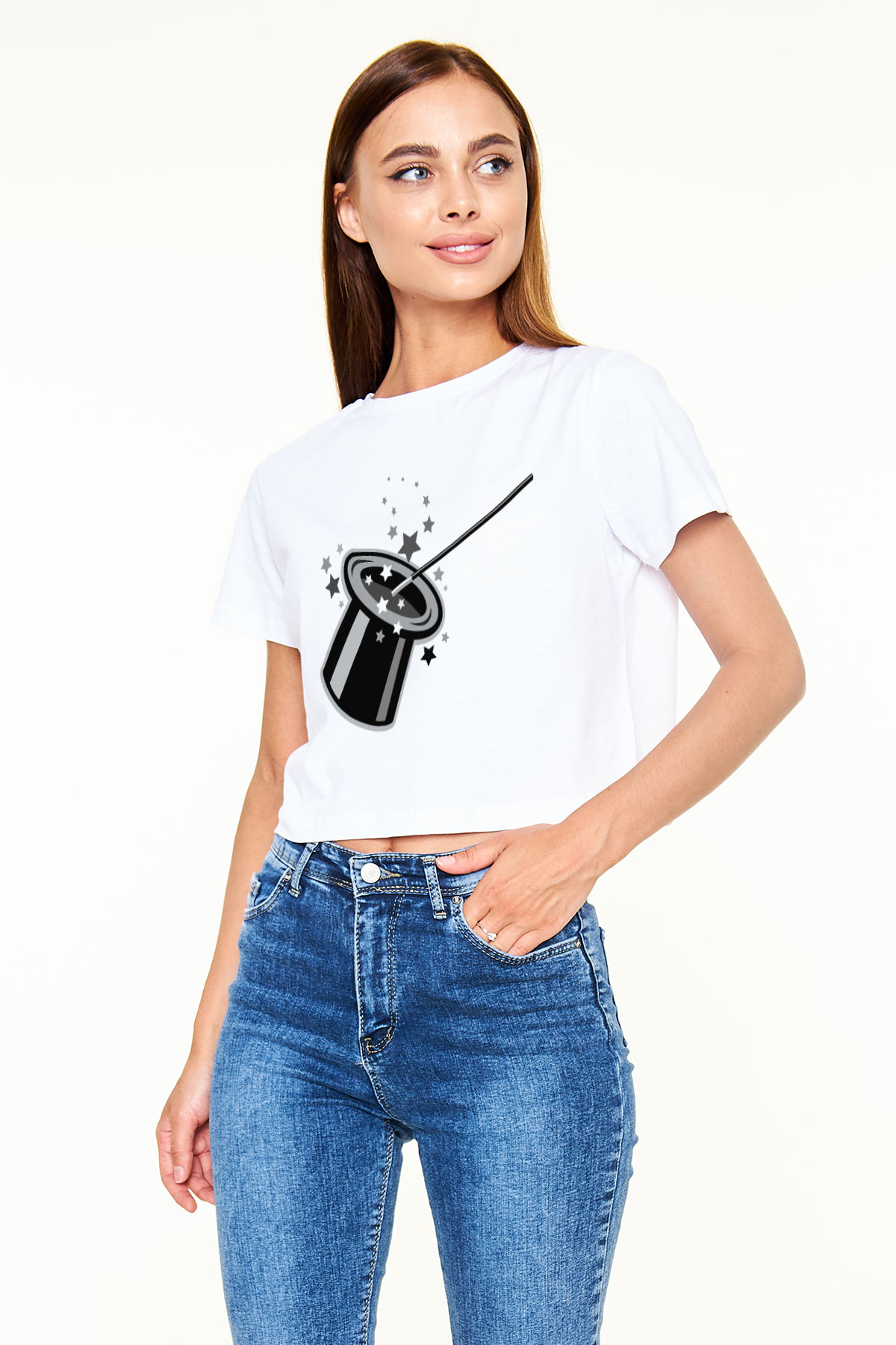 Sihirbaz Beyaz Croptop Tişört