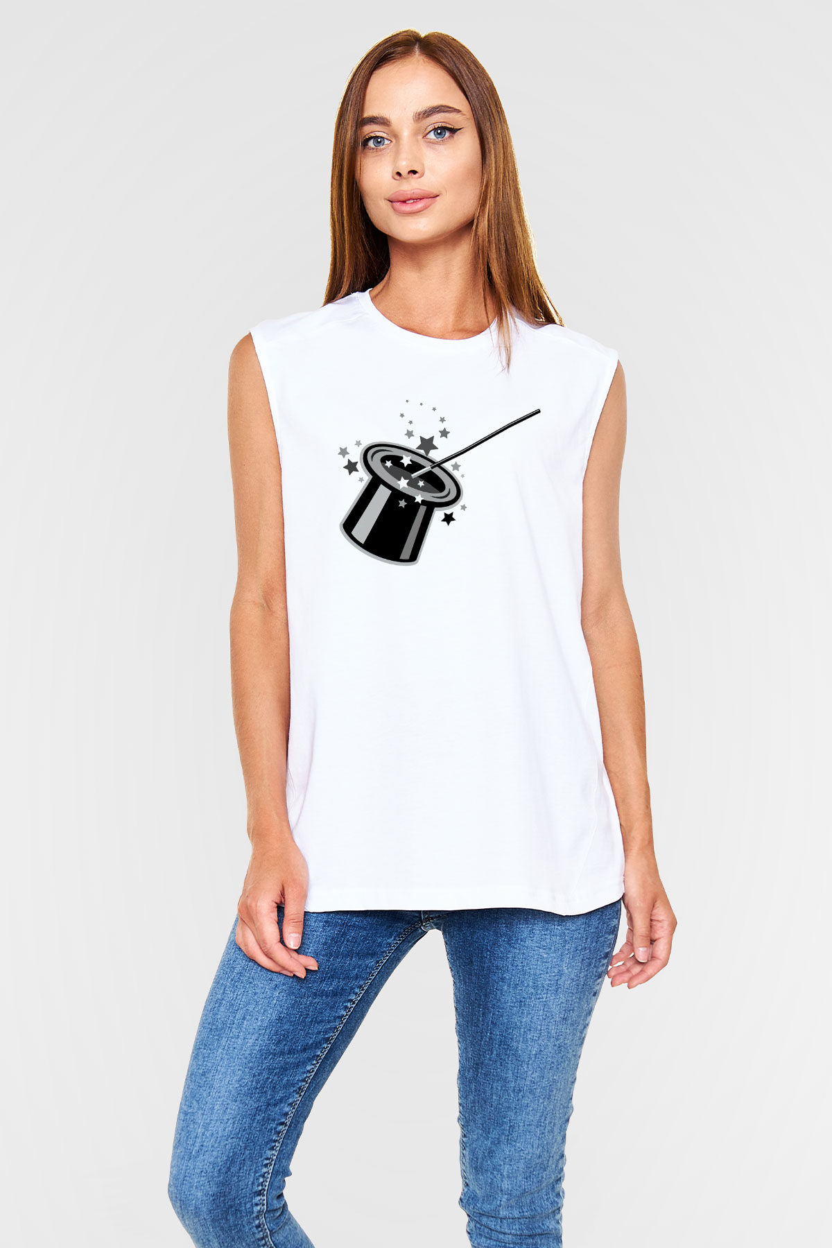 Sihirbaz Beyaz Unisex Kolsuz Tişört