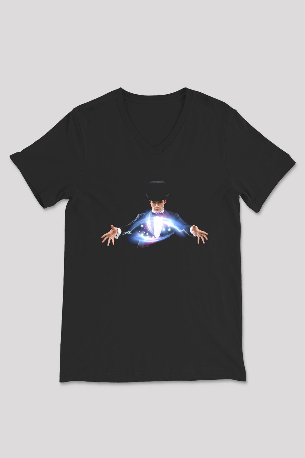 Sihirbaz Siyah Unisex V Yaka Tişört T-Shirt