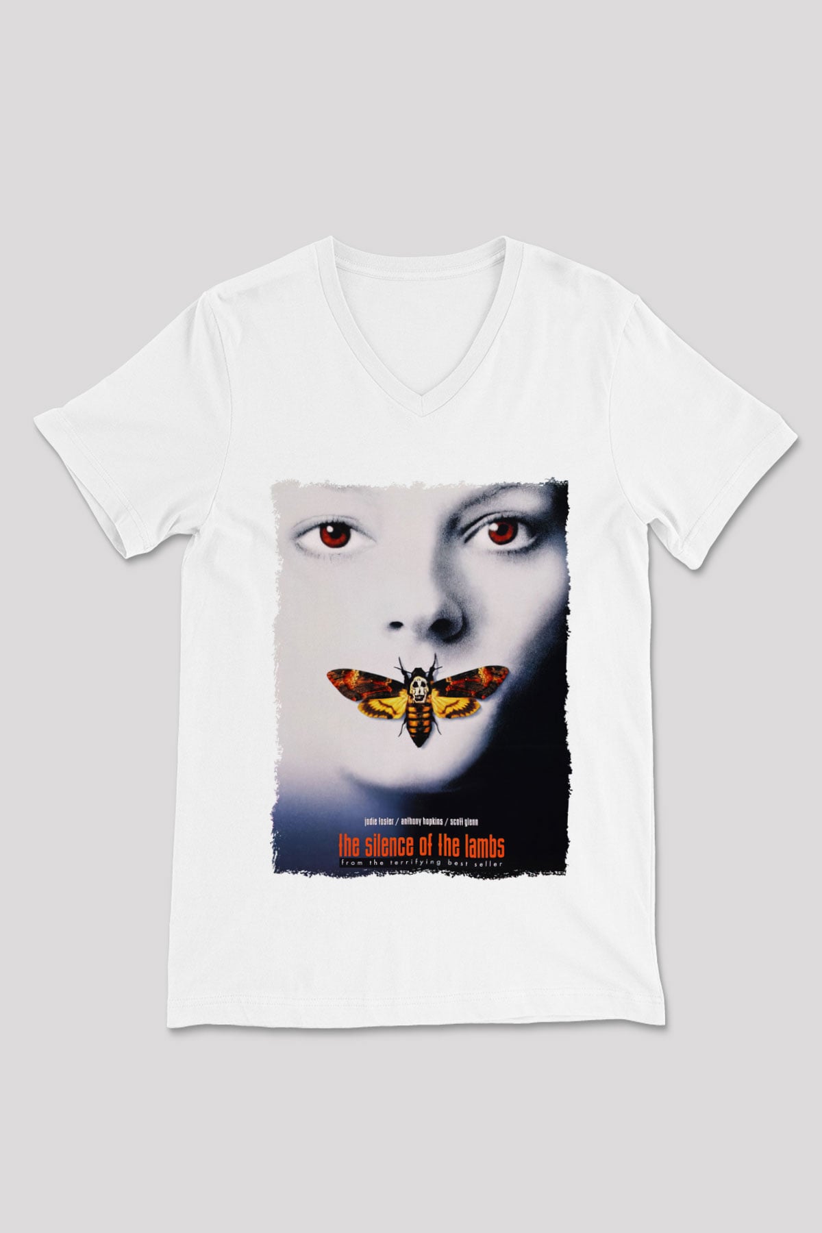 Silence of the Lambs Beyaz Unisex V Yaka Tişört