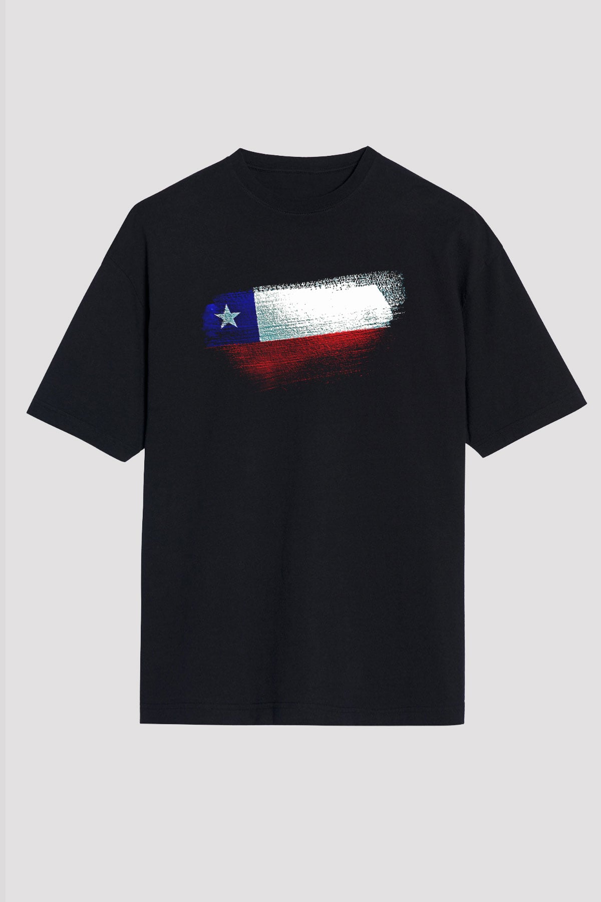 Şili - Chile Bayrağı Baskılı Unisex Siyah Oversize Tişört