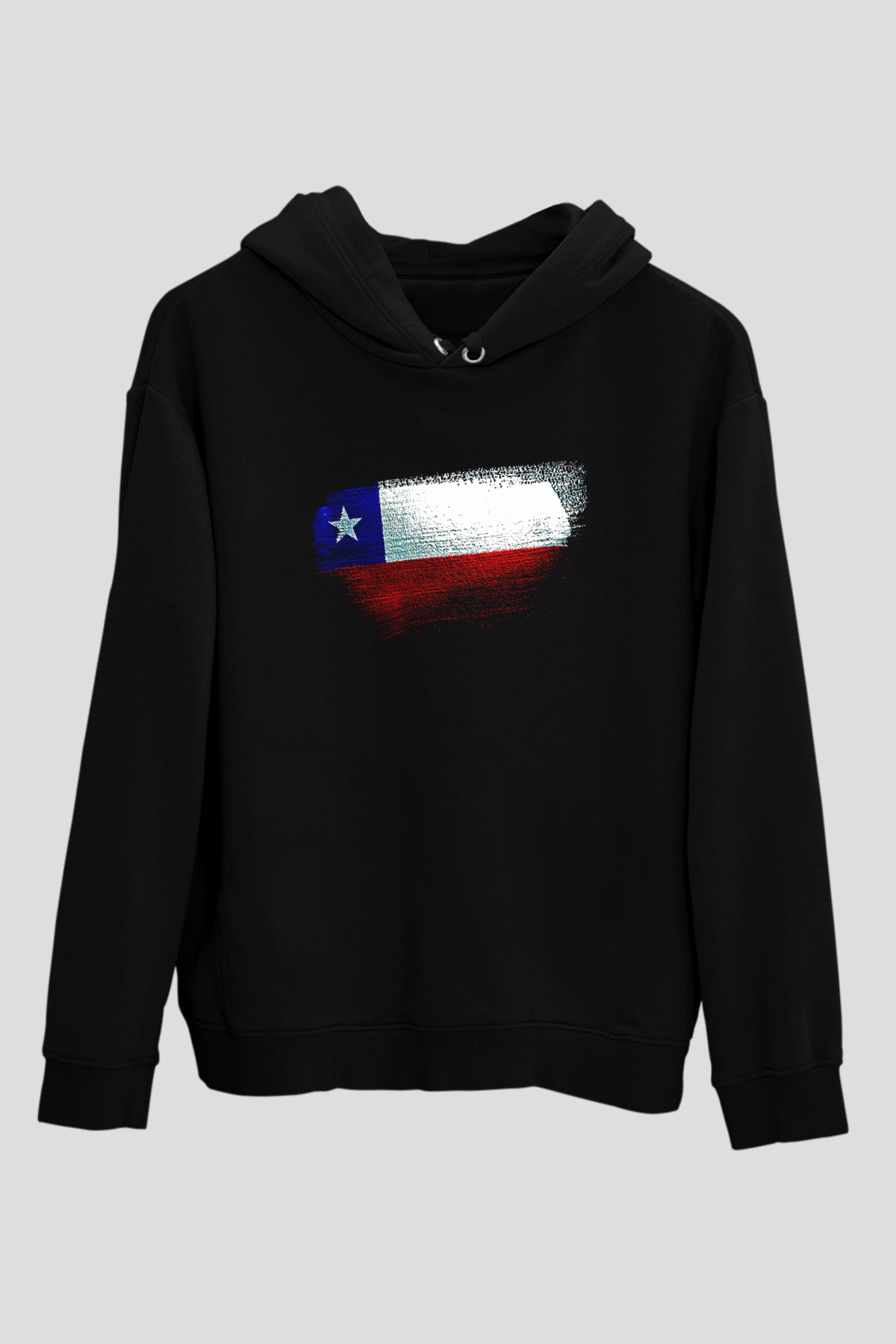 Şili - Chile Bayrağı Baskılı Unisex Siyah Kapüşonlu Sweatshirt