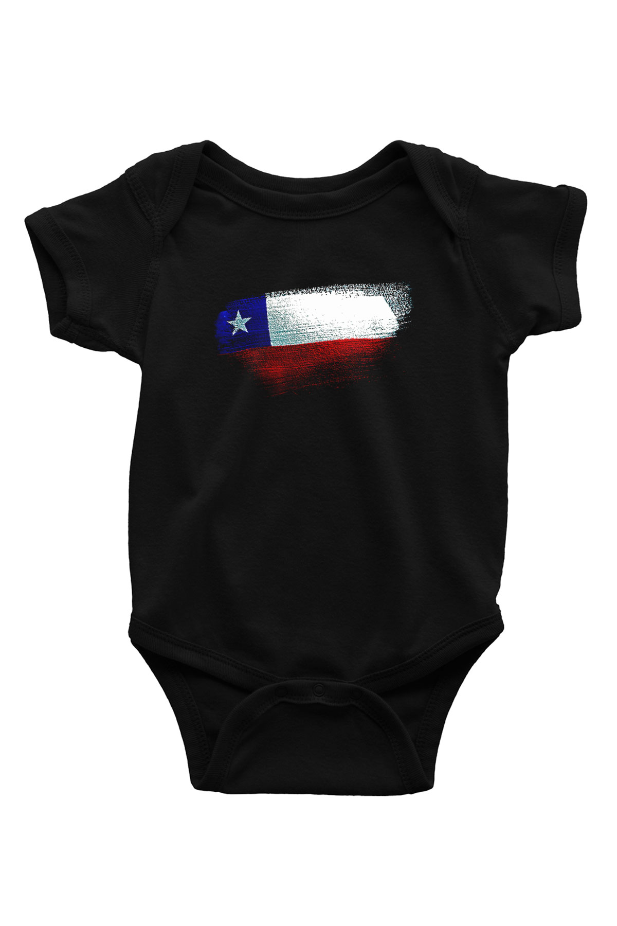 Şili - Chile Bayrağı Baskılı Unisex Siyah Bebek Body - Zıbın