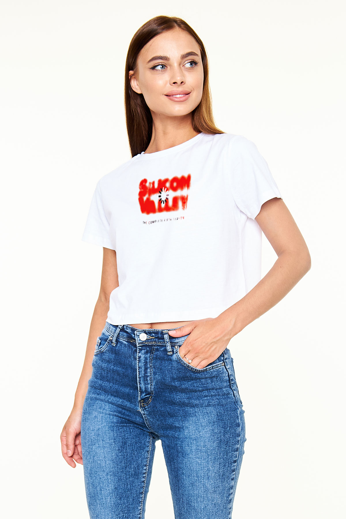 Silicon Valley Beyaz  Crop Top Tişört