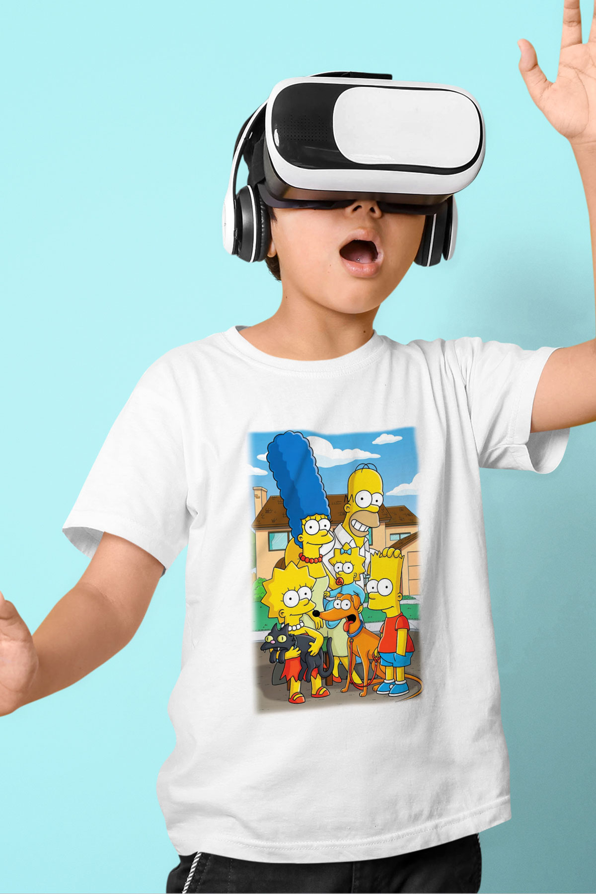 Simpsons Baskılı Beyaz Unisex Çocuk Tişört